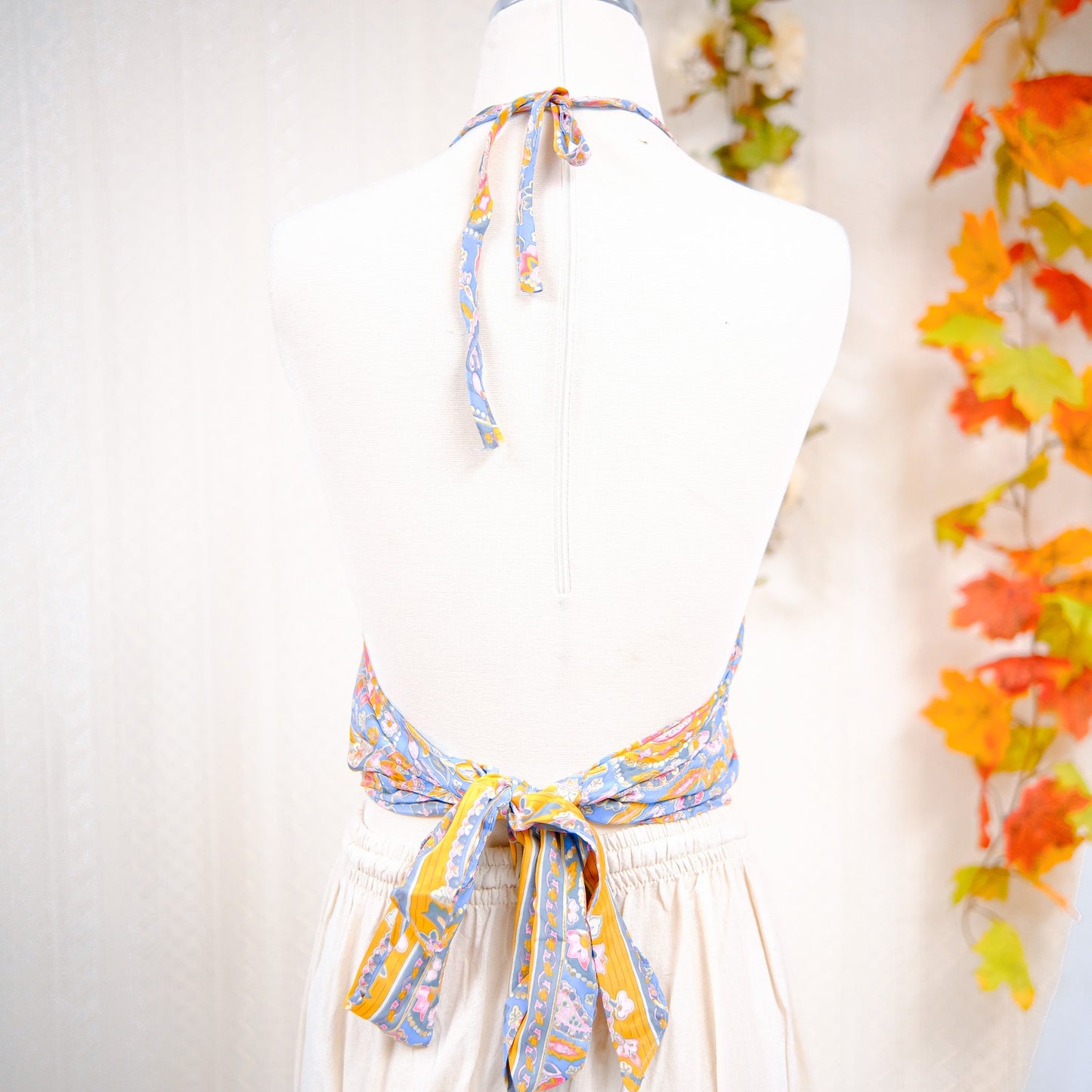 Silk Backless Boho Halter Top