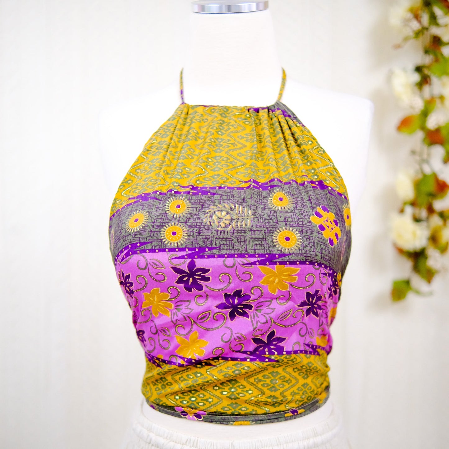 Silk Backless Boho Halter Top