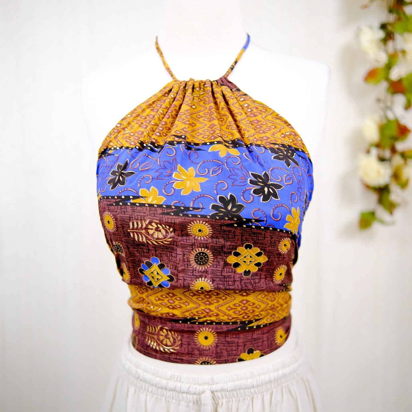 Silk Backless Boho Halter Top