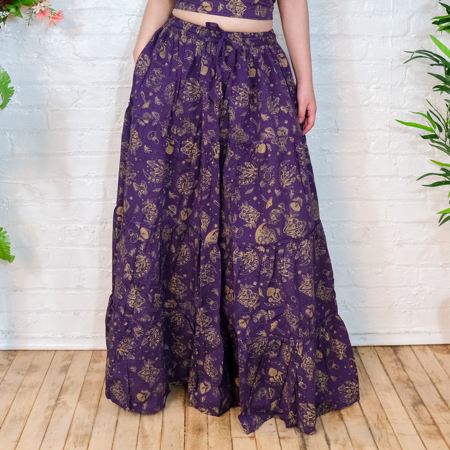 Flowy Tiered Mushroom Boho Skirt with Pockets