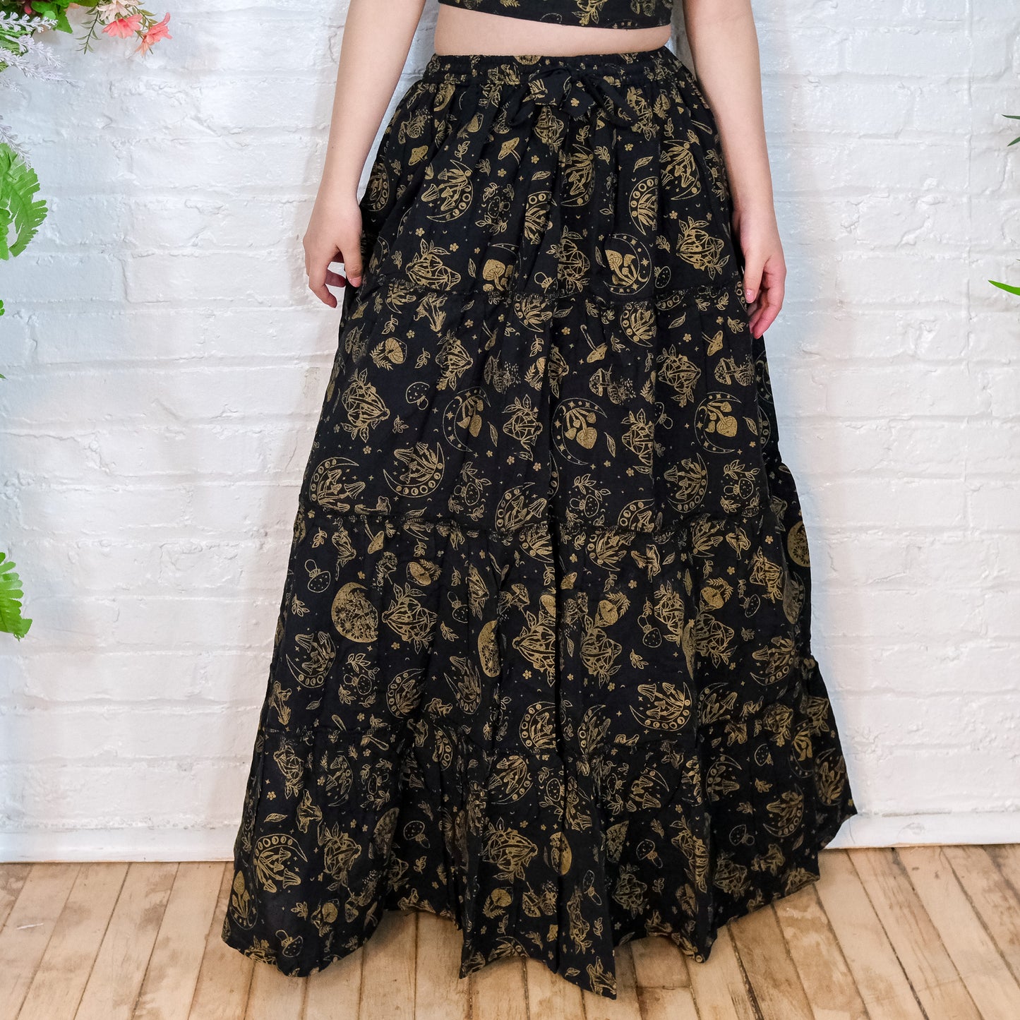 Flowy Tiered Mushroom Boho Skirt with Pockets