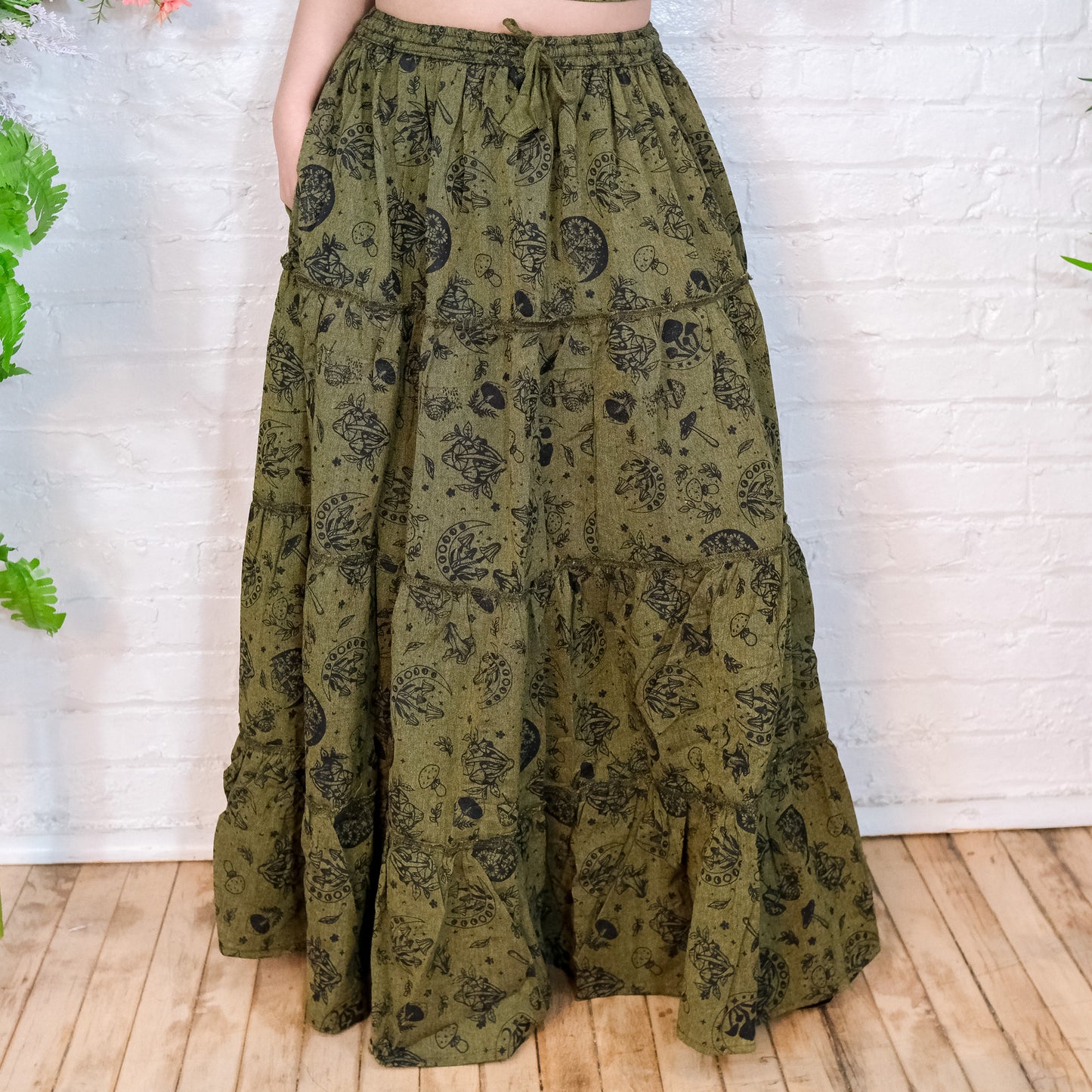 Flowy Tiered Mushroom Boho Skirt with Pockets