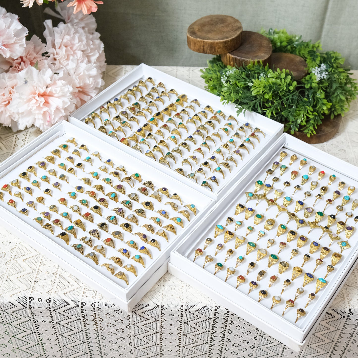 100 Piece Gold Dipped Crystal Boho Assorted Ring