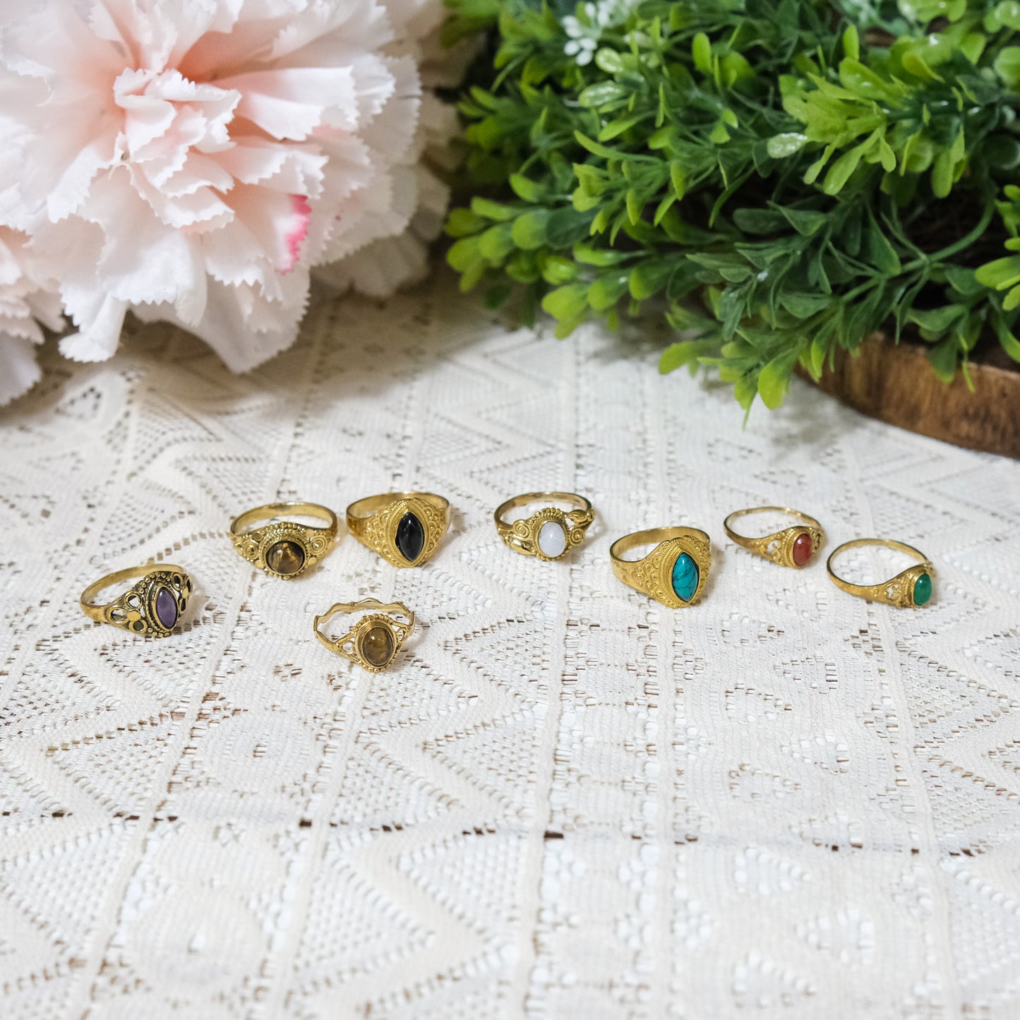 100 Piece Gold Dipped Crystal Boho Assorted Ring
