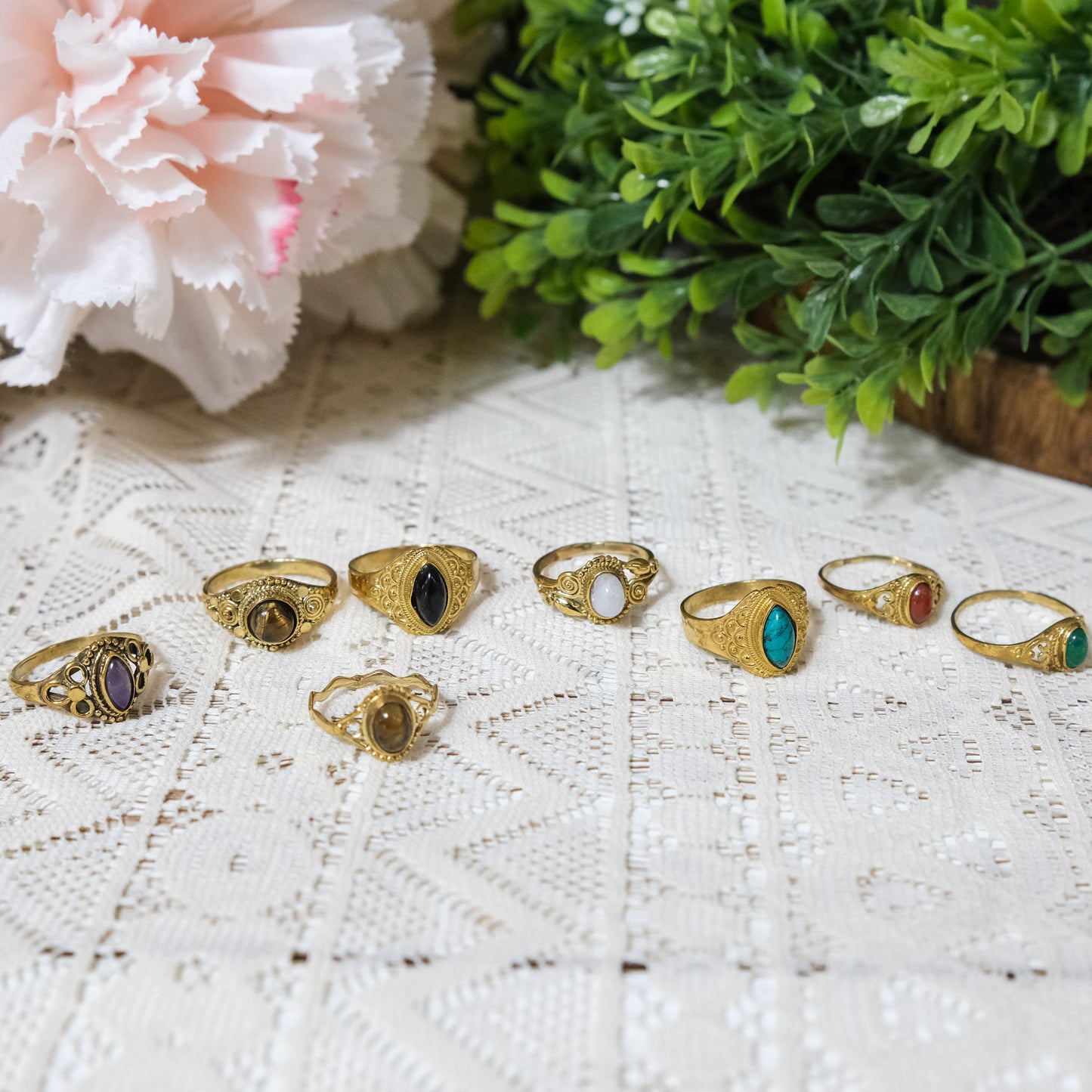 100 Piece Gold Dipped Crystal Boho Assorted Ring