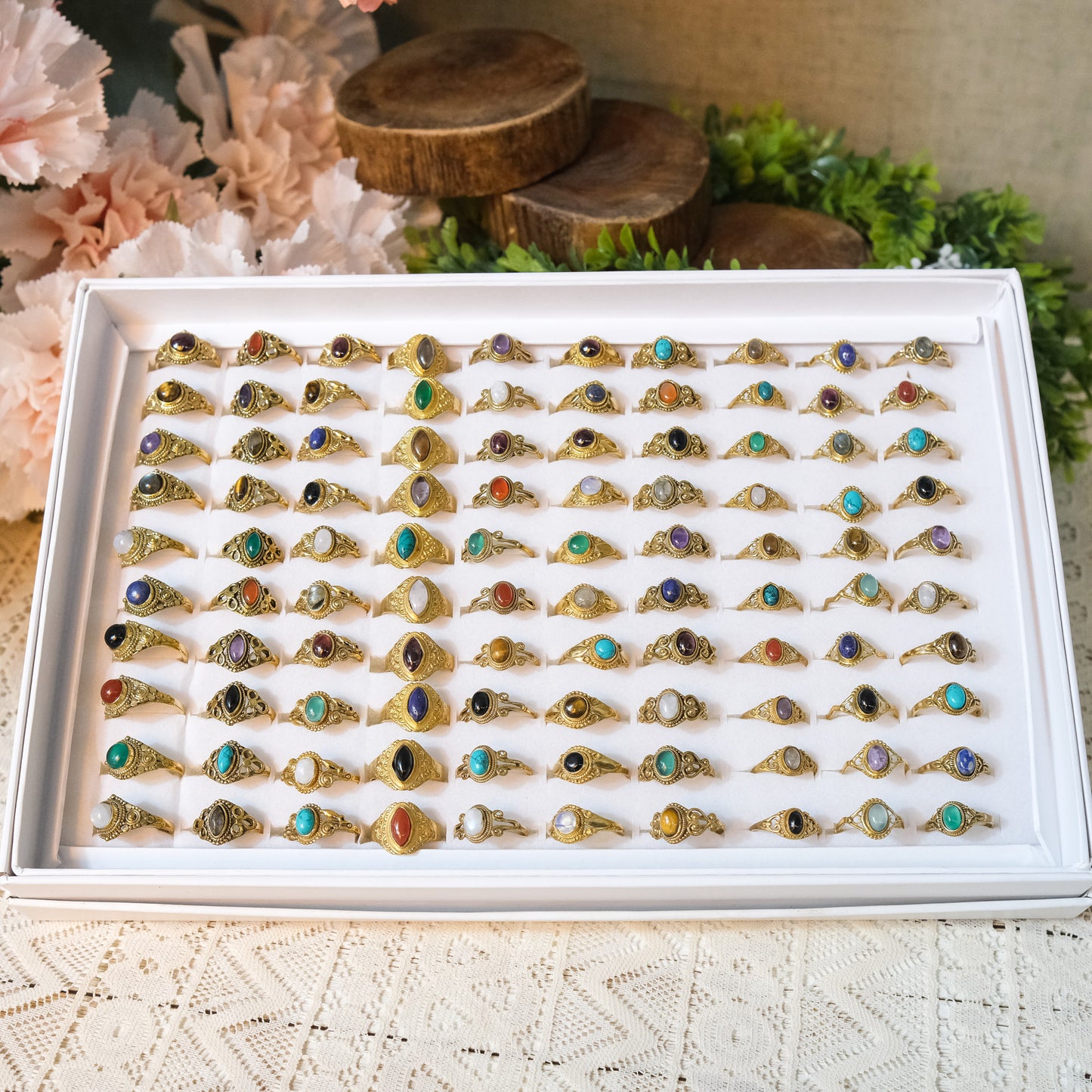 100 Piece Gold Dipped Crystal Boho Assorted Ring