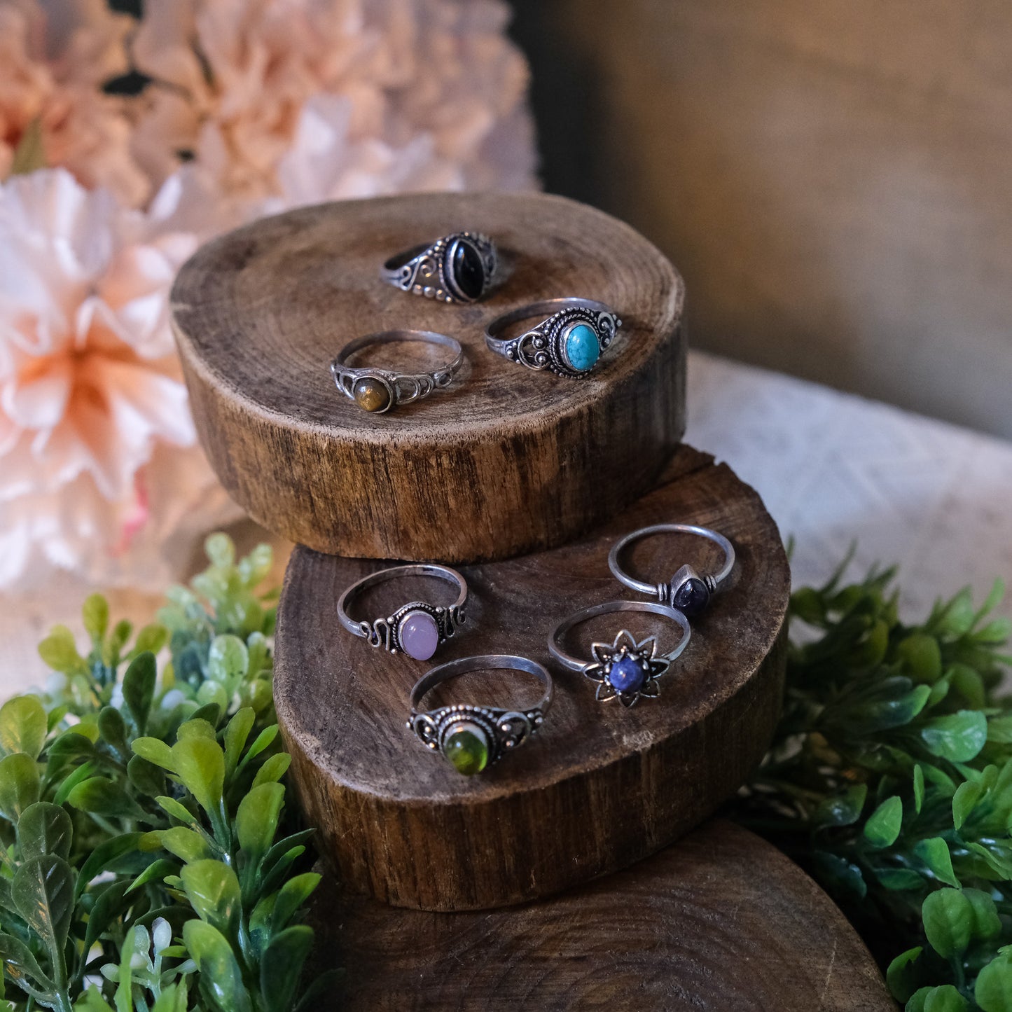 100 Piece Silver Crystal Boho Assorted Ring