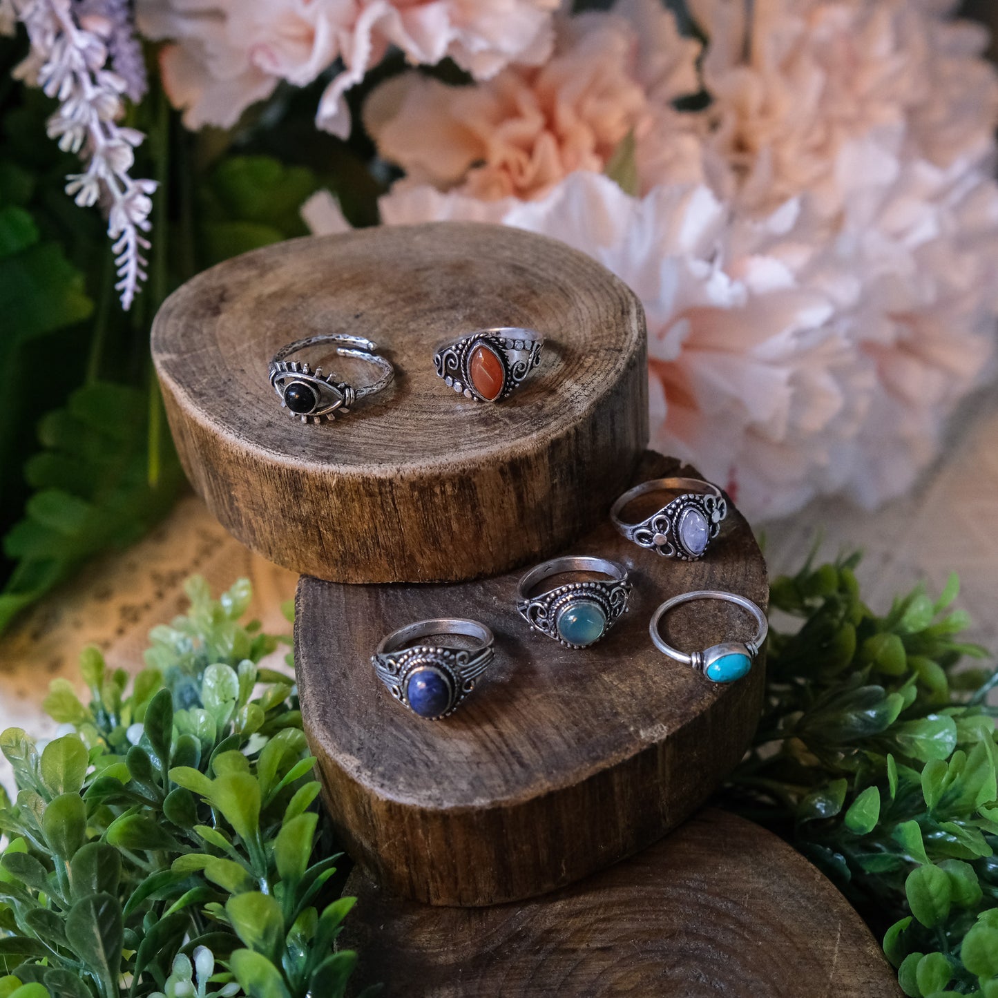 100 Piece Silver Crystal Boho Assorted Ring