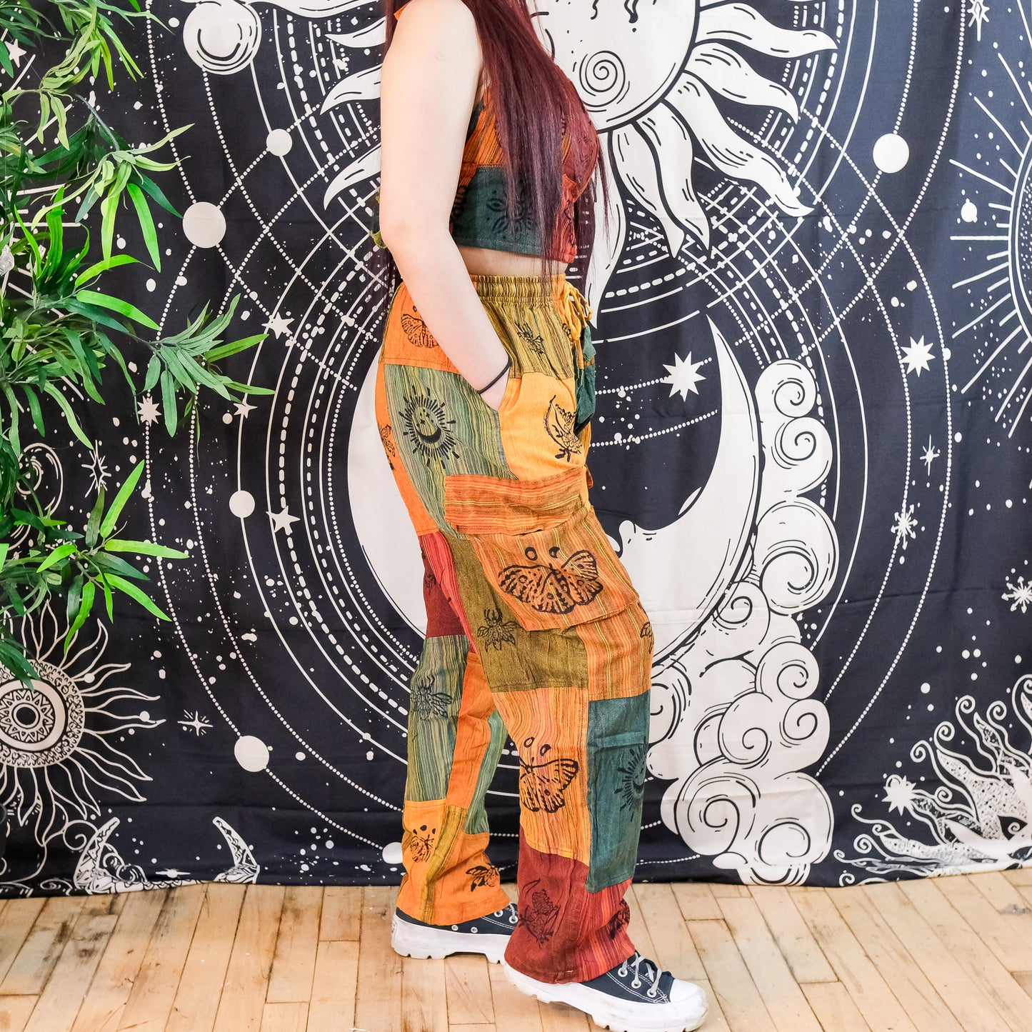 Patchwork Cotton Boho Hippie Cargo Pants with Multi Pockets