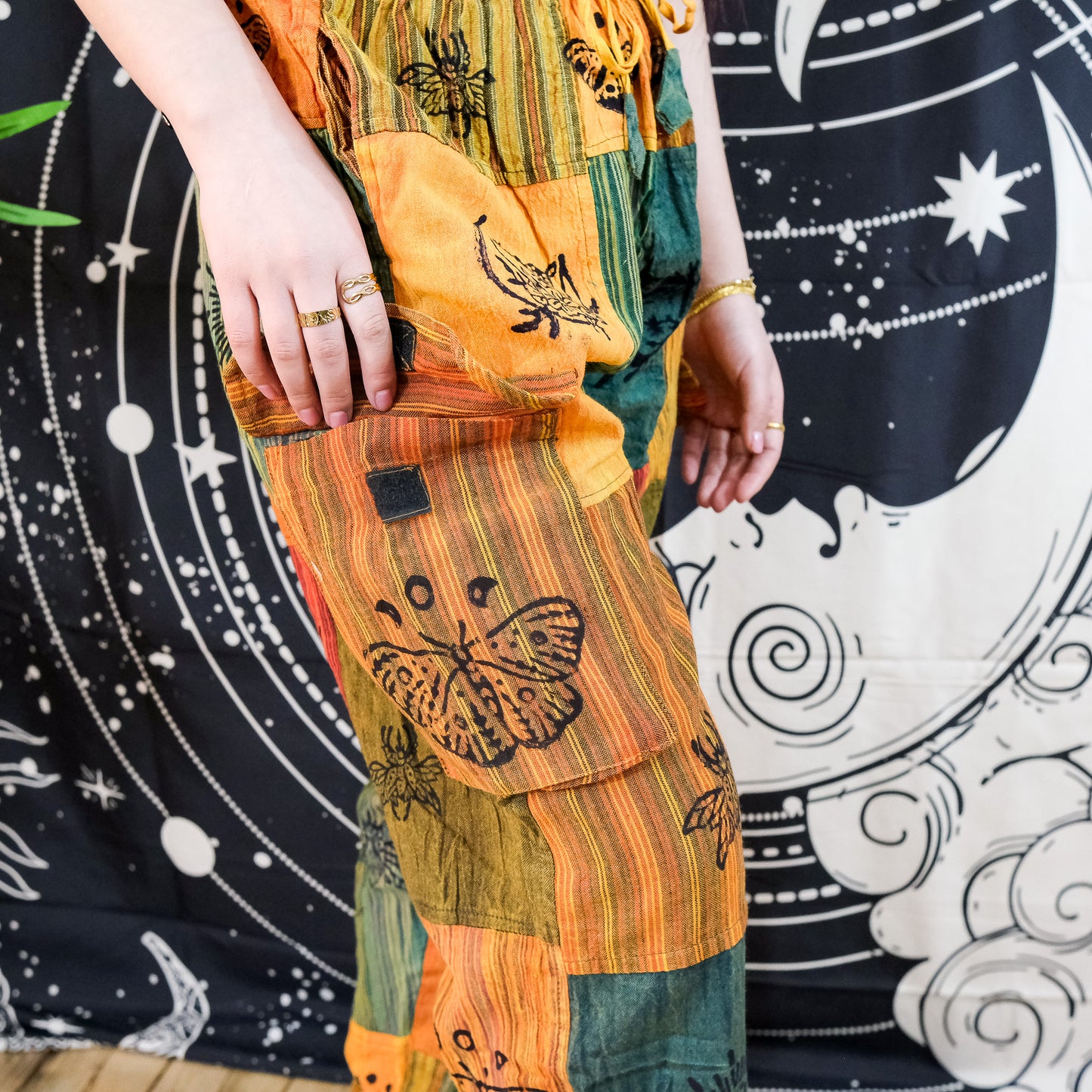 Patchwork Cotton Boho Hippie Cargo Pants with Multi Pockets