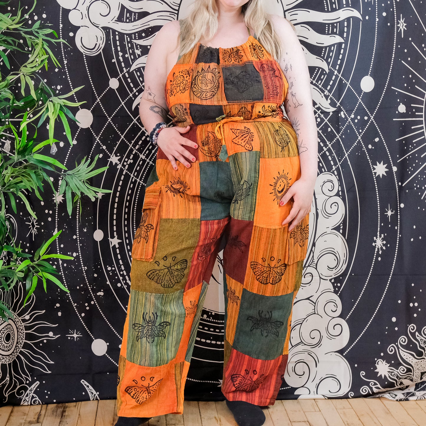 Patchwork Cotton Boho Hippie Cargo Pants with Multi Pockets