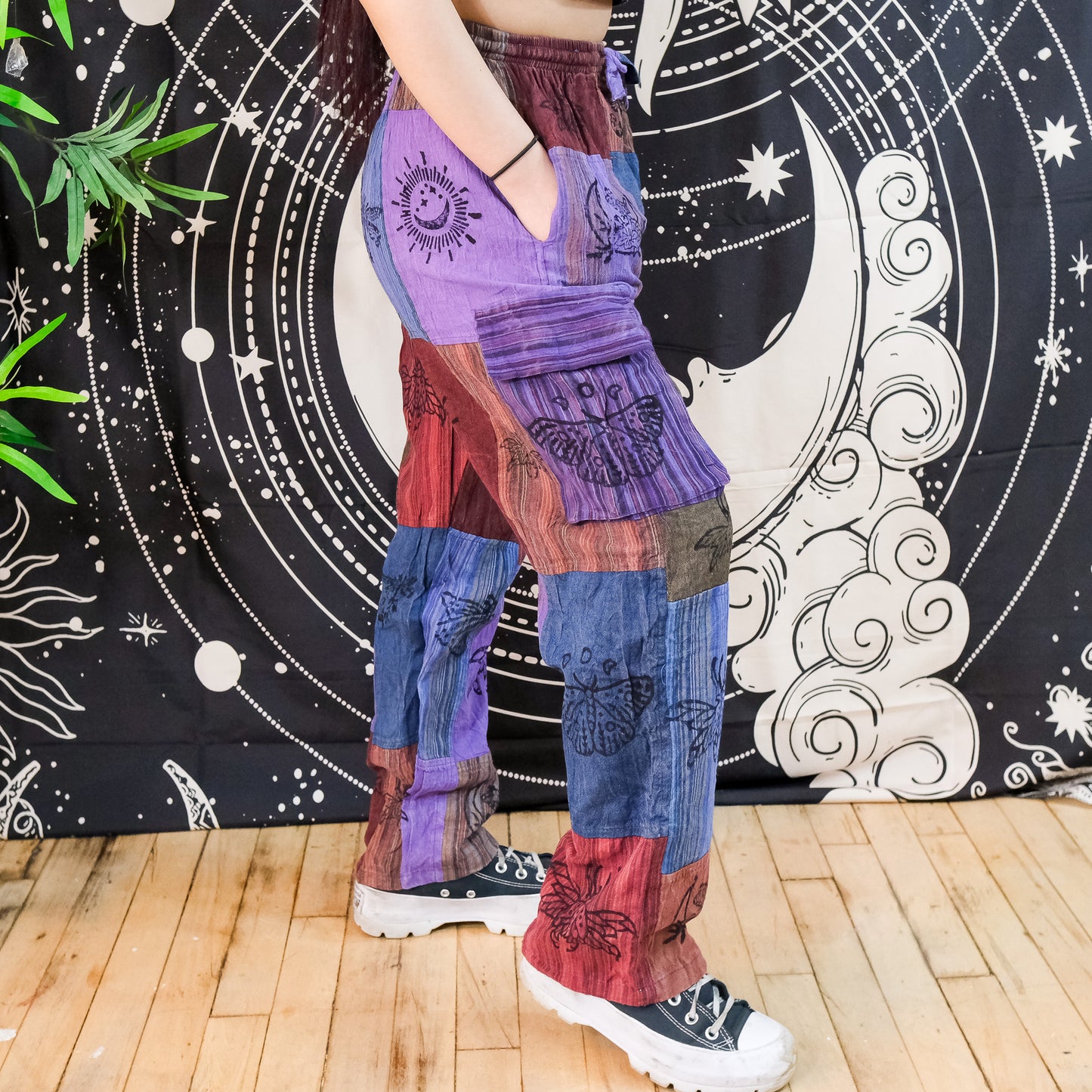 Patchwork Cotton Boho Hippie Cargo Pants with Multi Pockets