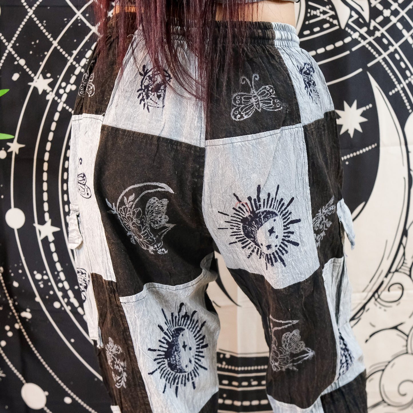 Patchwork Cotton Boho Hippie Cargo Pants with Multi Pockets