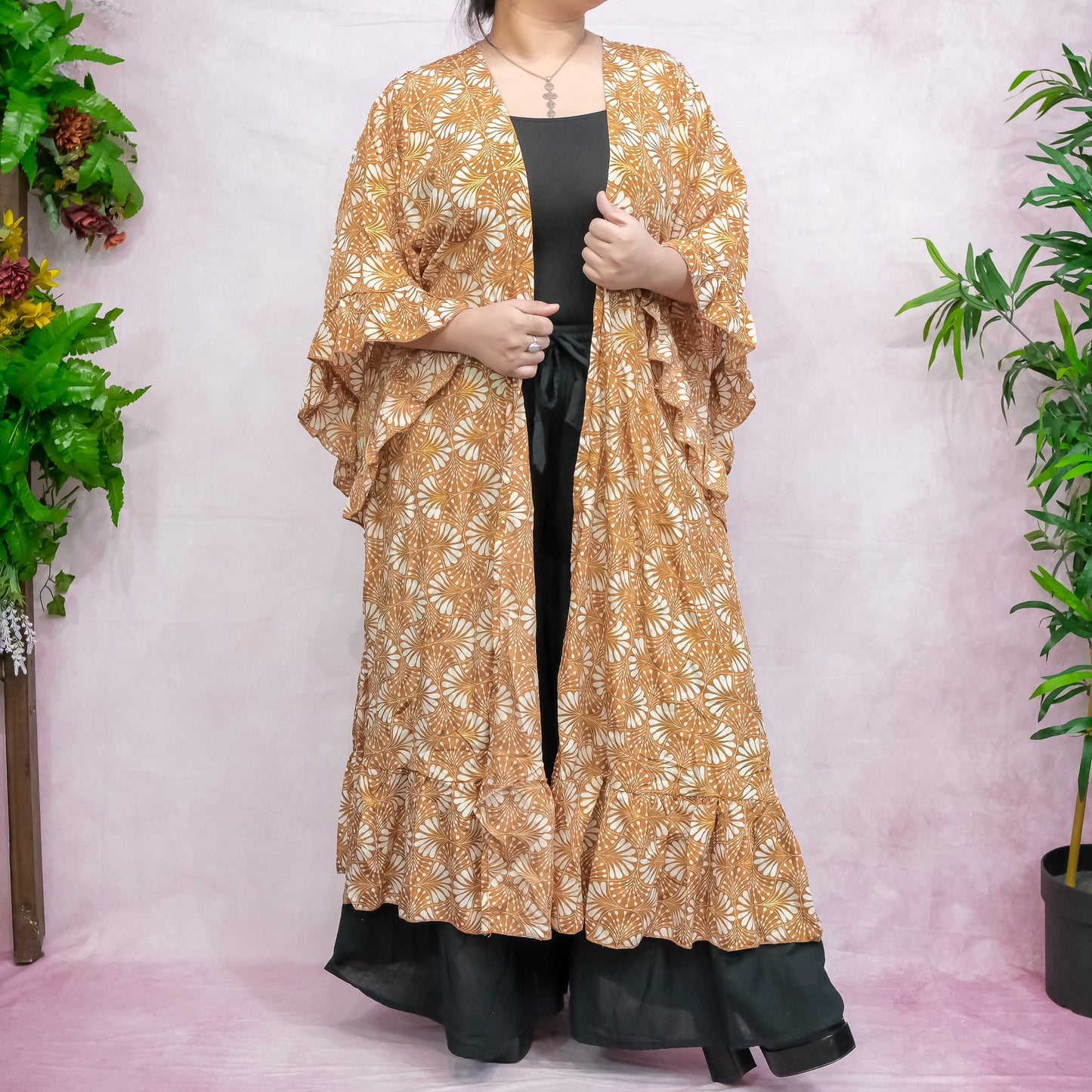 Flowy Ruffle Boho Long Kimono with Pockets