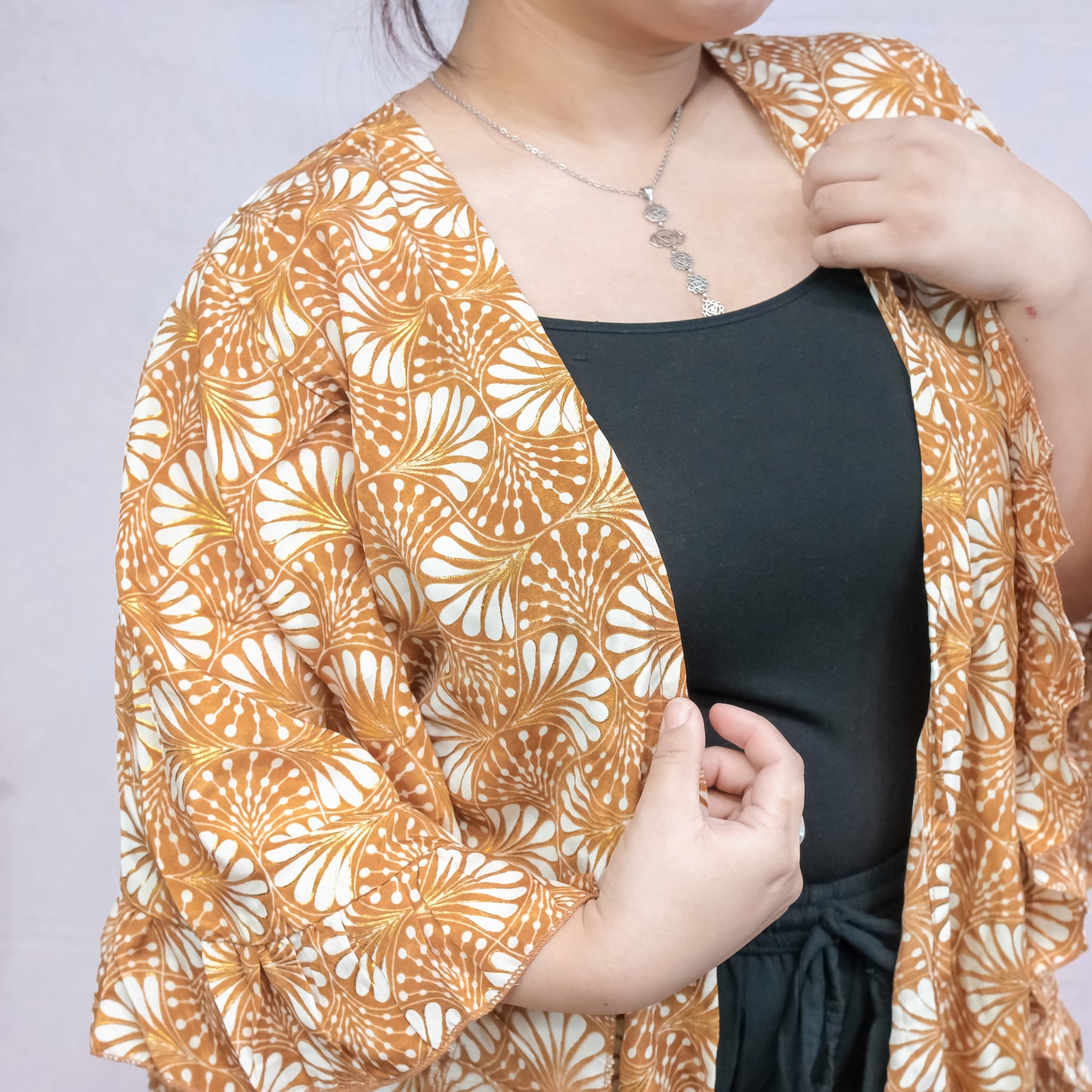 Flowy Ruffle Boho Long Kimono with Pockets