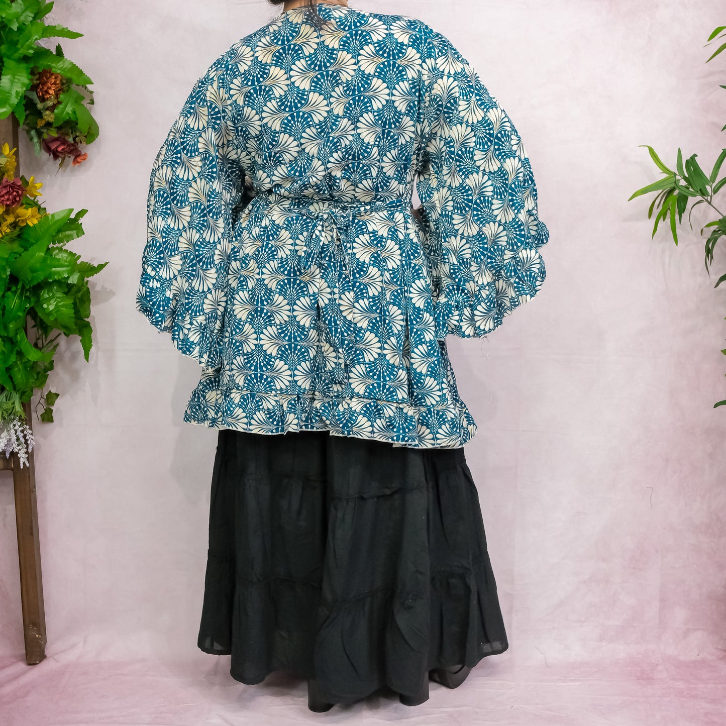 Flowy Ruffle Short Boho Kimono with Pockets