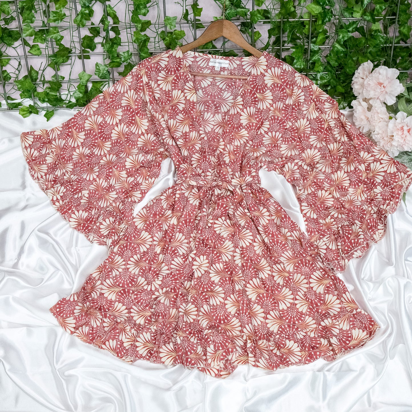 Flowy Ruffle Short Boho Kimono with Pockets