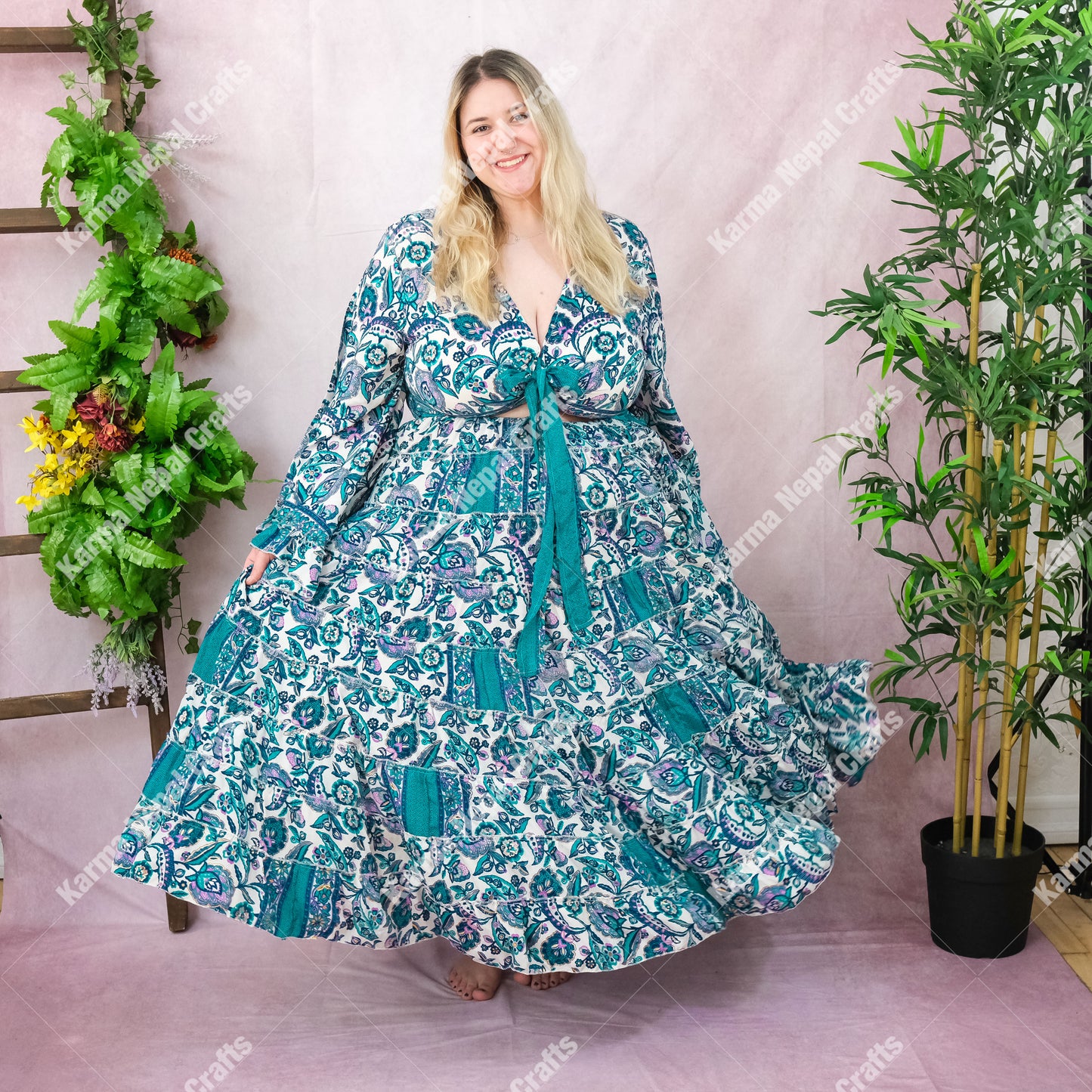 Flowy Whimsical Skirt with Ruffle Sleeve Top