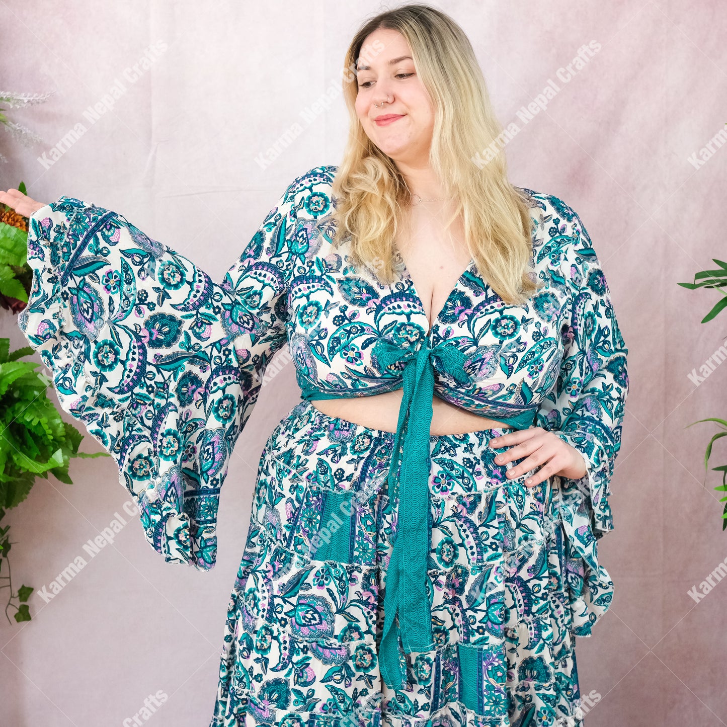 Flowy Whimsical Skirt with Ruffle Sleeve Top