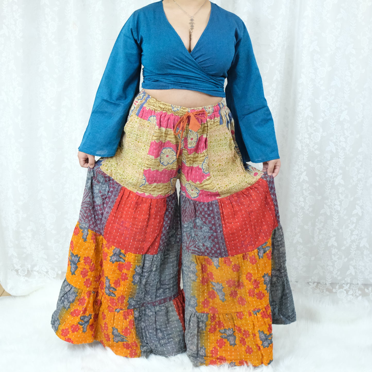 Kantha Reversible One of a Kind Wide Leg Pants