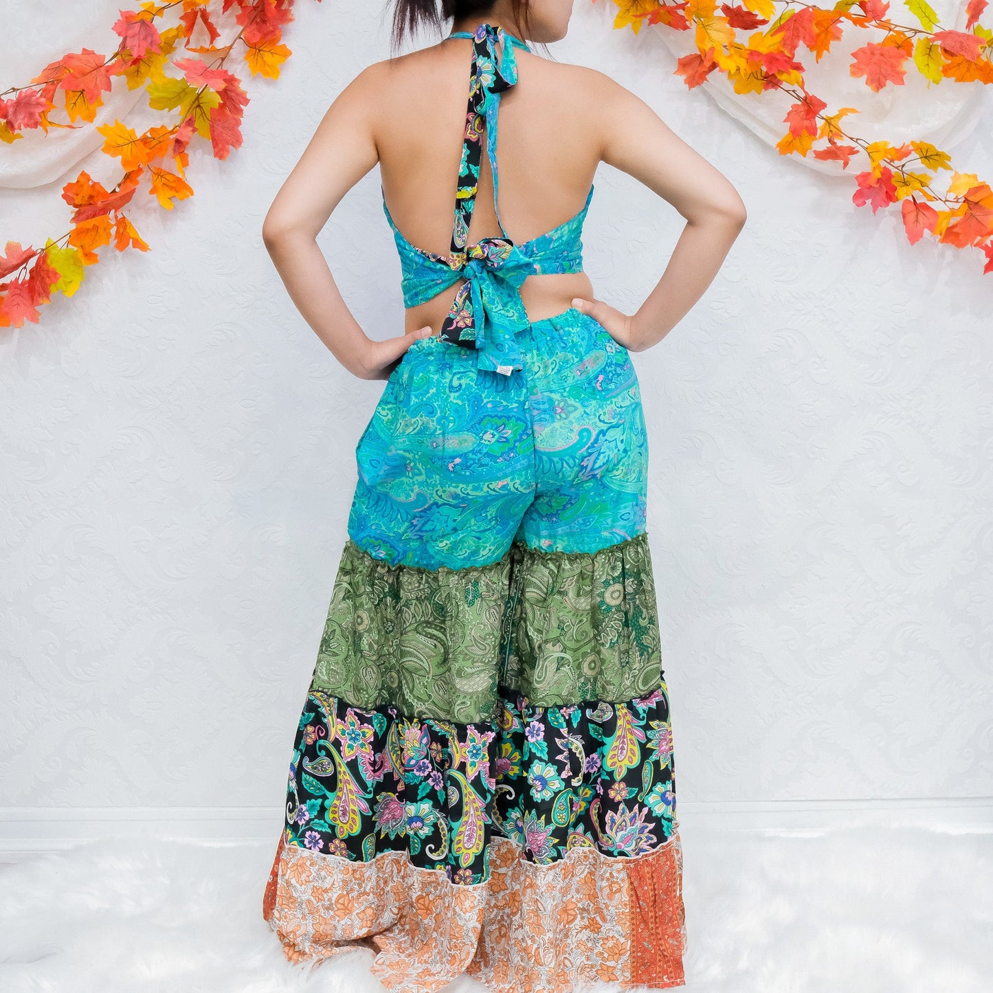 Patchwork Flowy Tiered Pant with Reversible Halter Top