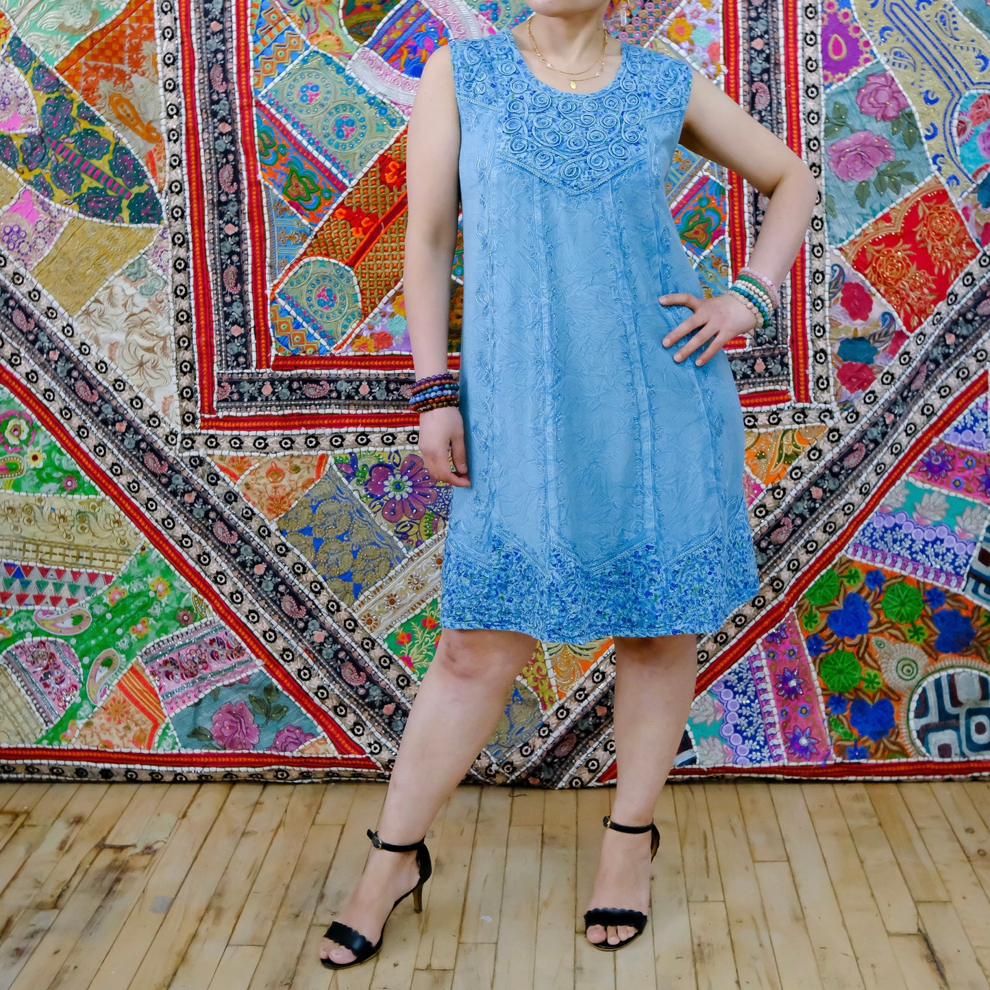 Flowy Cotton Batik Hand Embroidery Flowy Dress