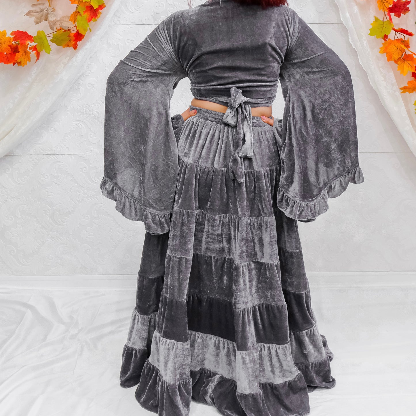 Long Flowy  Bohemian Style Velvet Skirt Set