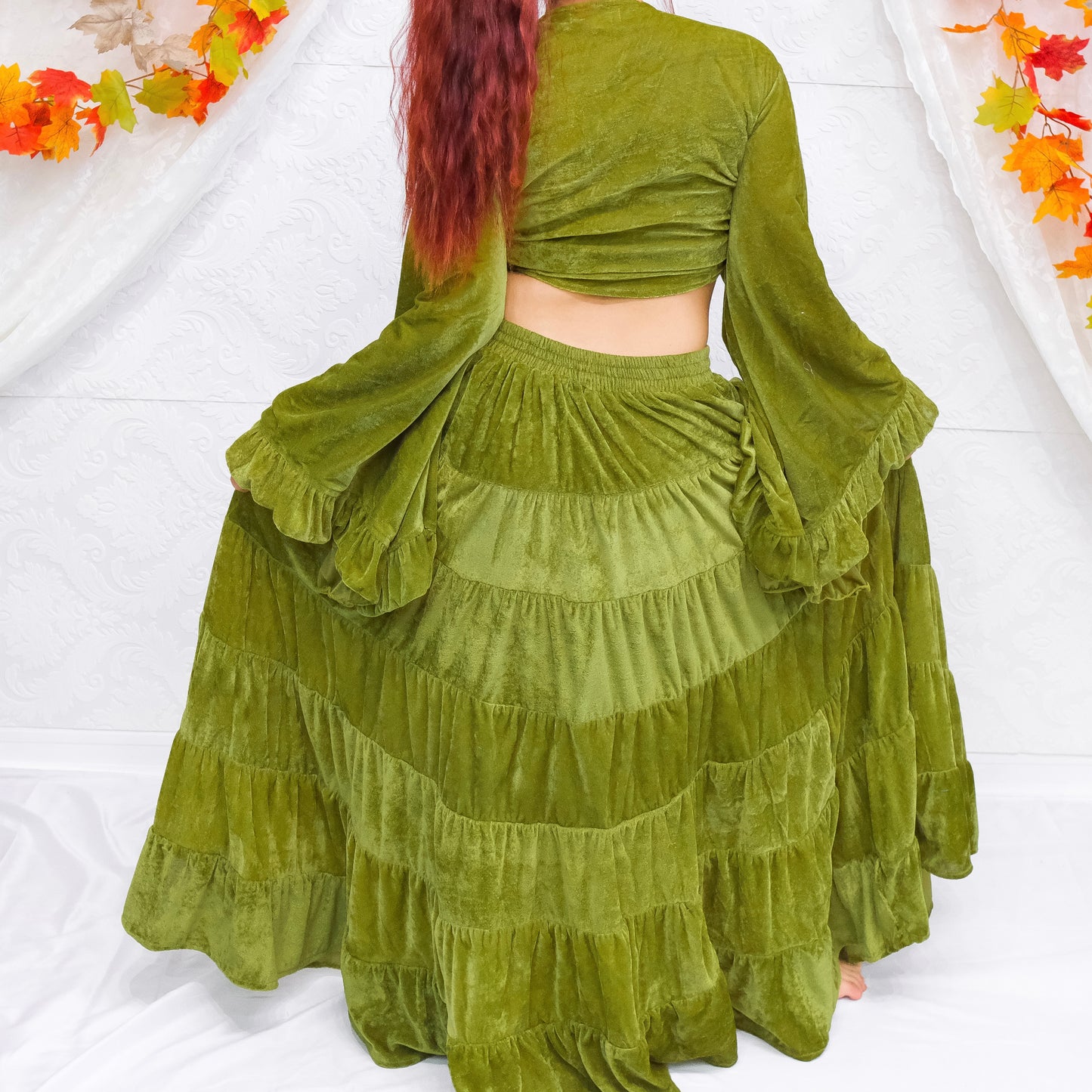 Long Flowy  Bohemian Style Velvet Skirt Set