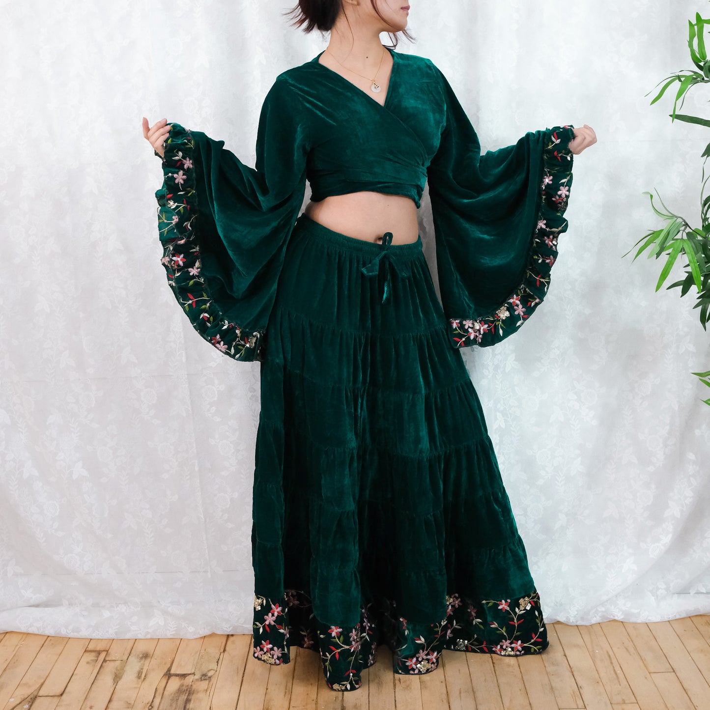 Velvet Whimsy Skirt Set with Hand Embroidery