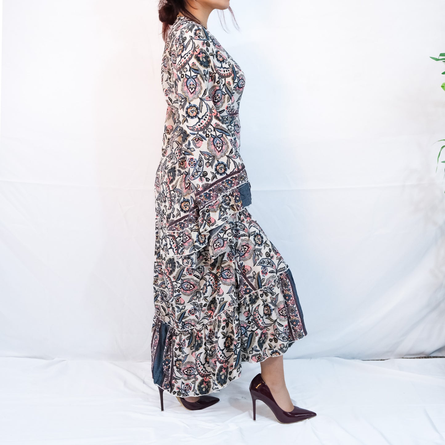 Long Maxi Wrap Dress with Ruffle Sleeve