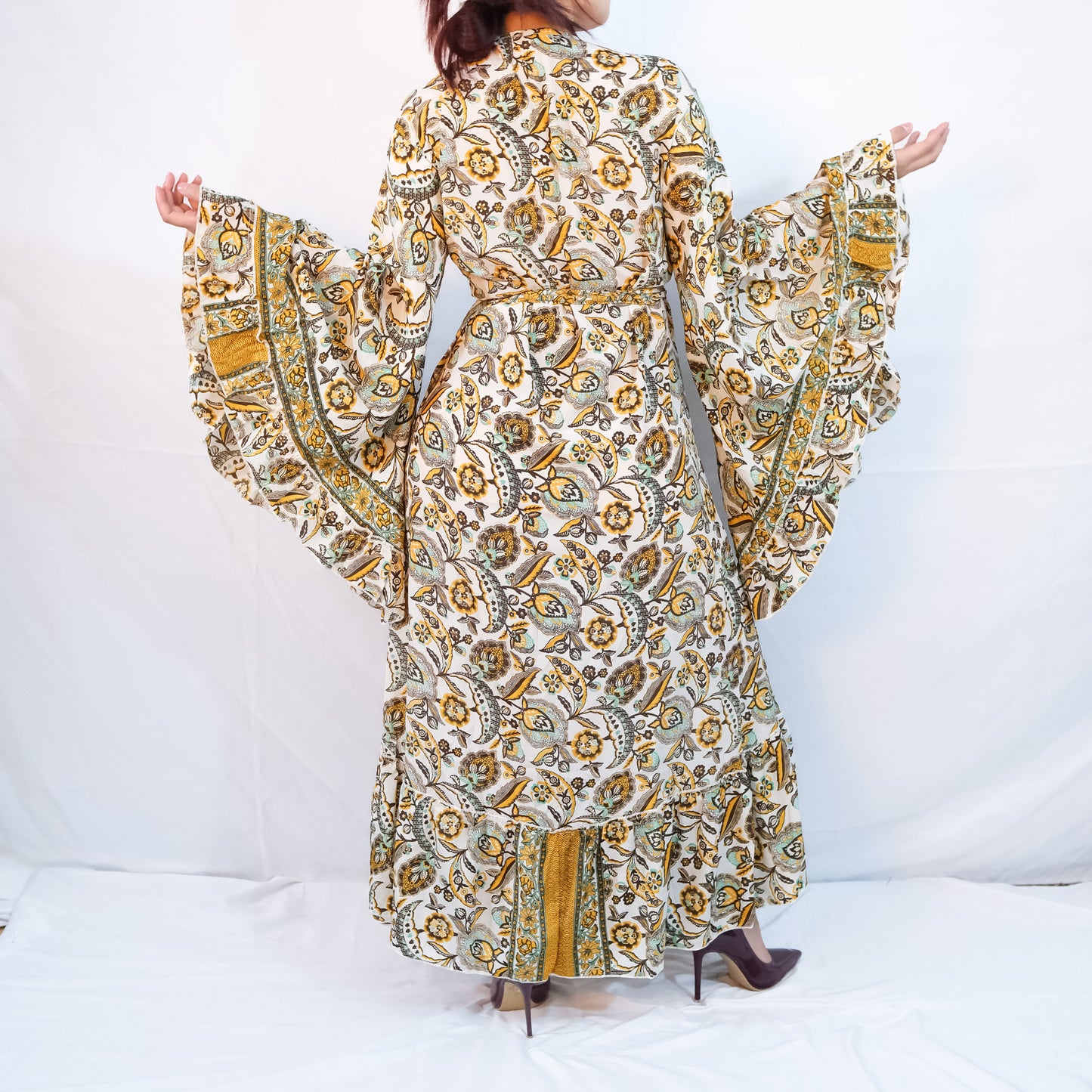 Long Maxi Wrap Dress with Ruffle Sleeve