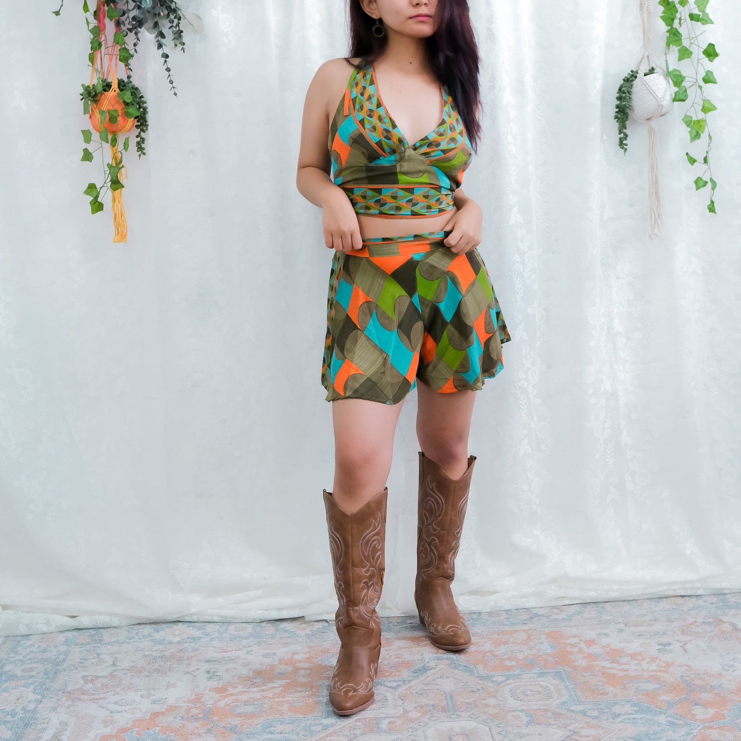 Boho Two Piece Shorts with Halter Top