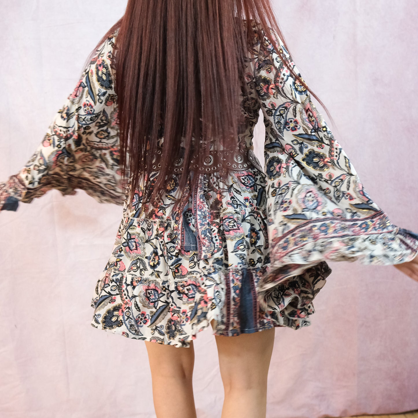 Flowy Boho Mini Skort + Top with Ruffle Sleeve Set