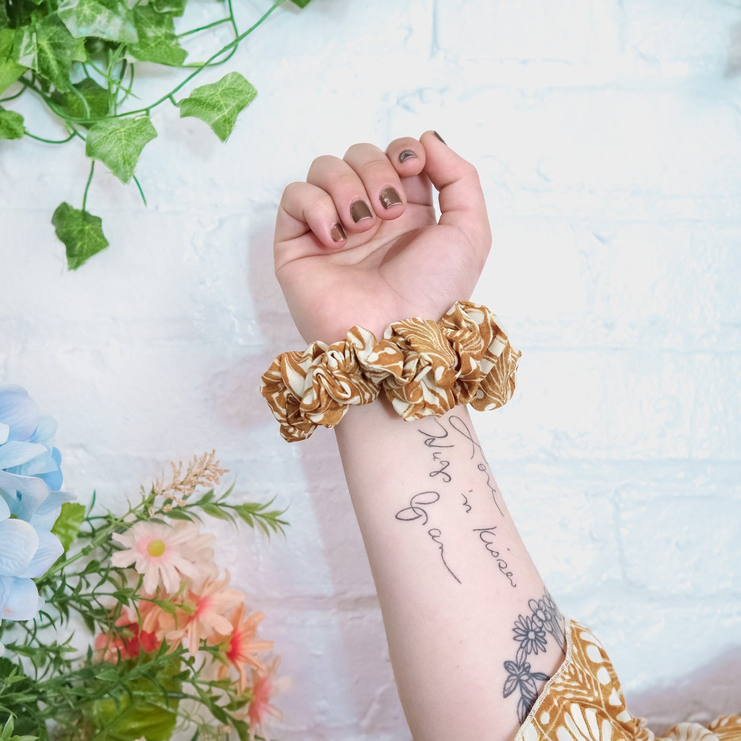 Handmade Boho Floral Hair Scrunchies (Pack of 5)