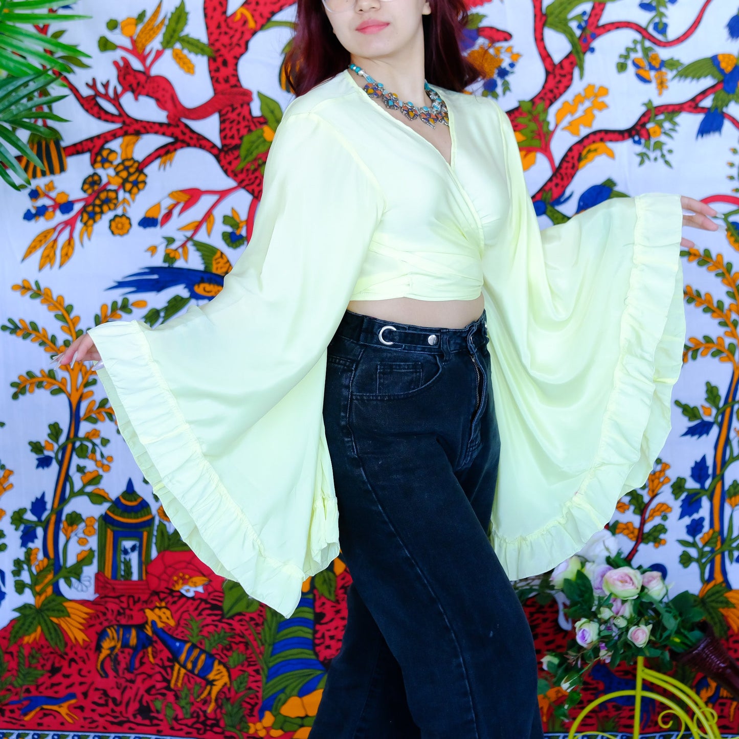 Mystic Meadow Ruffle Sleeve Wrap  Top