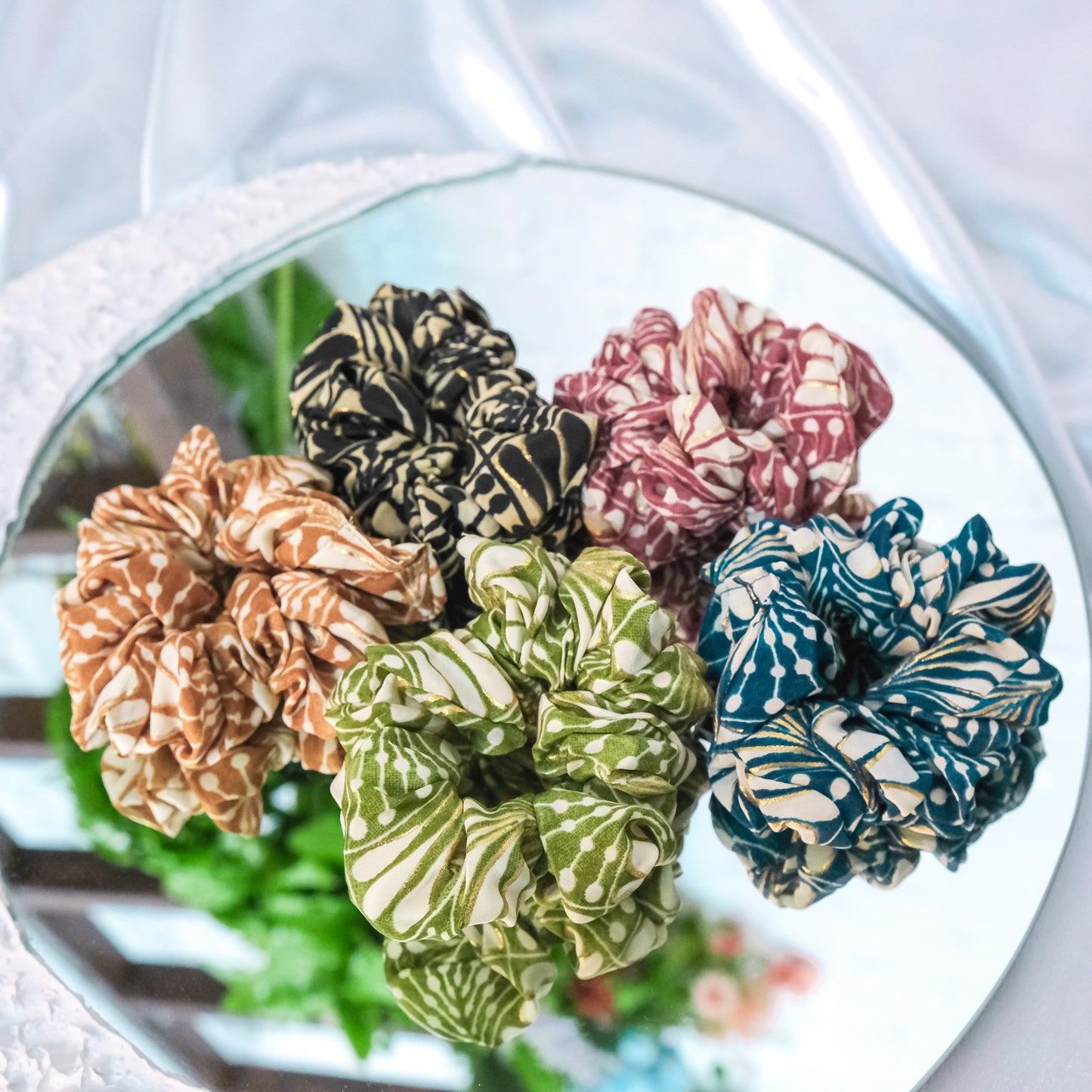 Handmade Boho Floral Hair Scrunchies (Pack of 5)