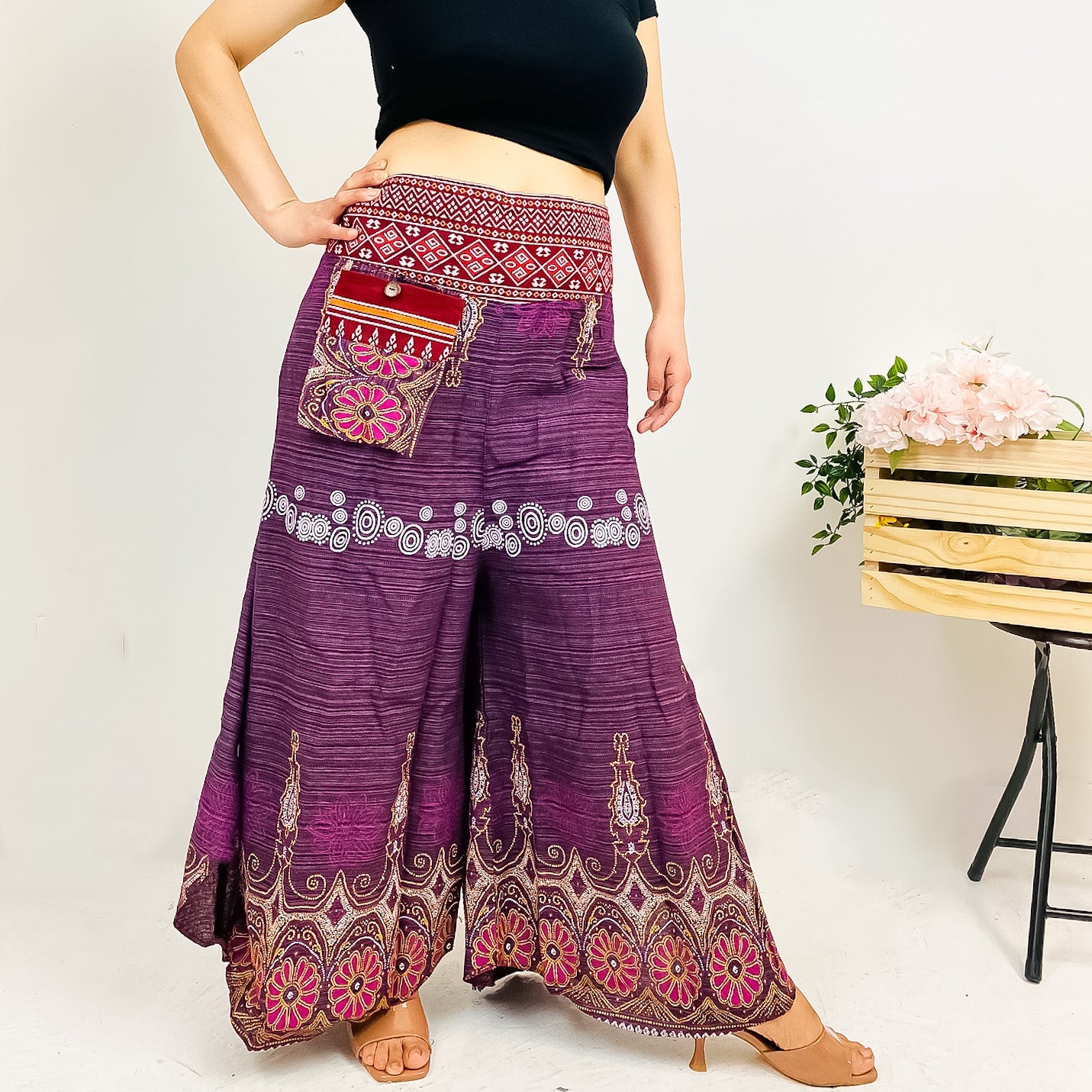 Wide Leg Boho Style Palazzo Cotton Pant (Pack of 5)
