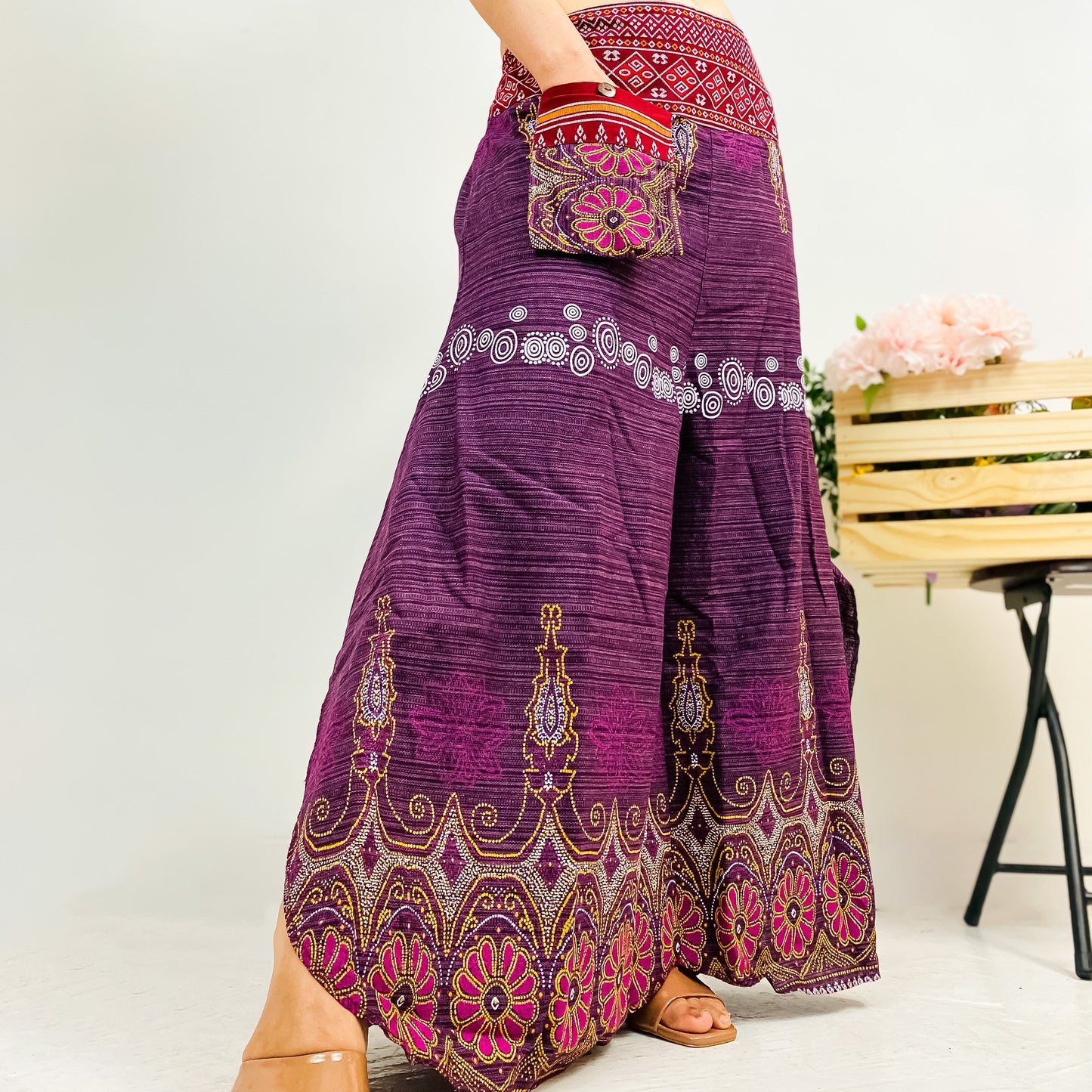 Wide Leg Boho Style Palazzo Cotton Pant (Pack of 5)