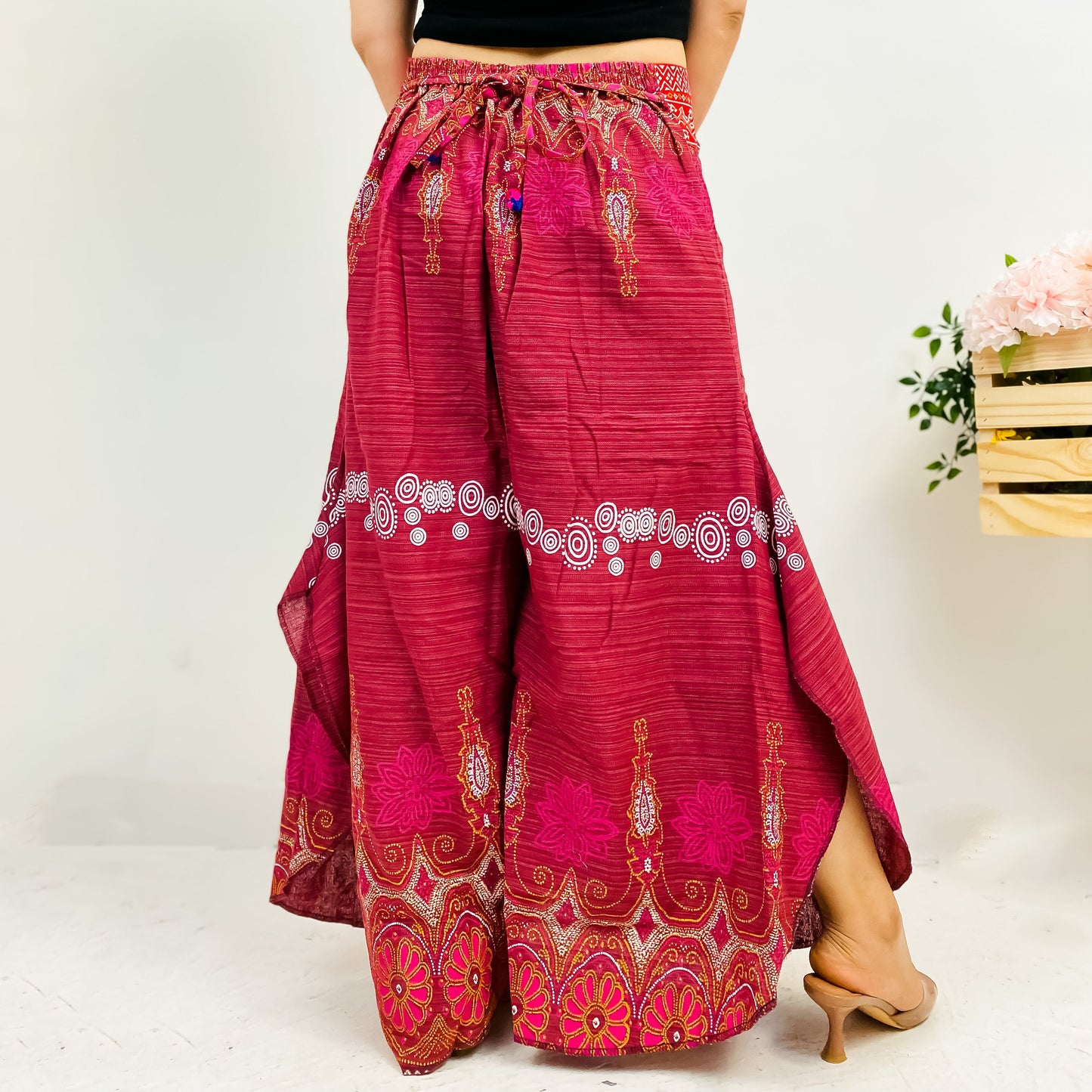 Wide Leg Boho Style Palazzo Cotton Pant (Pack of 5)
