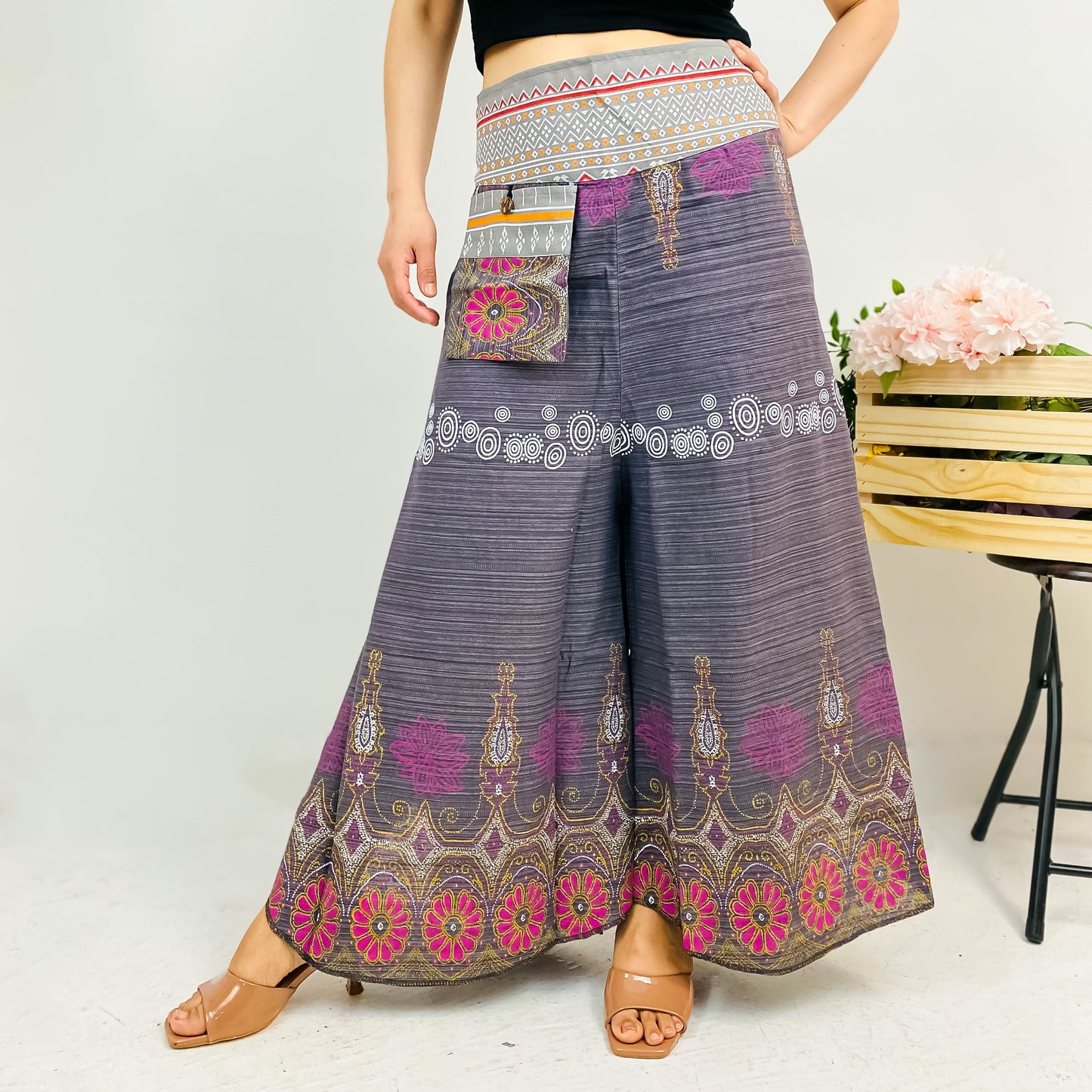 Wide Leg Boho Style Palazzo Cotton Pant (Pack of 5)