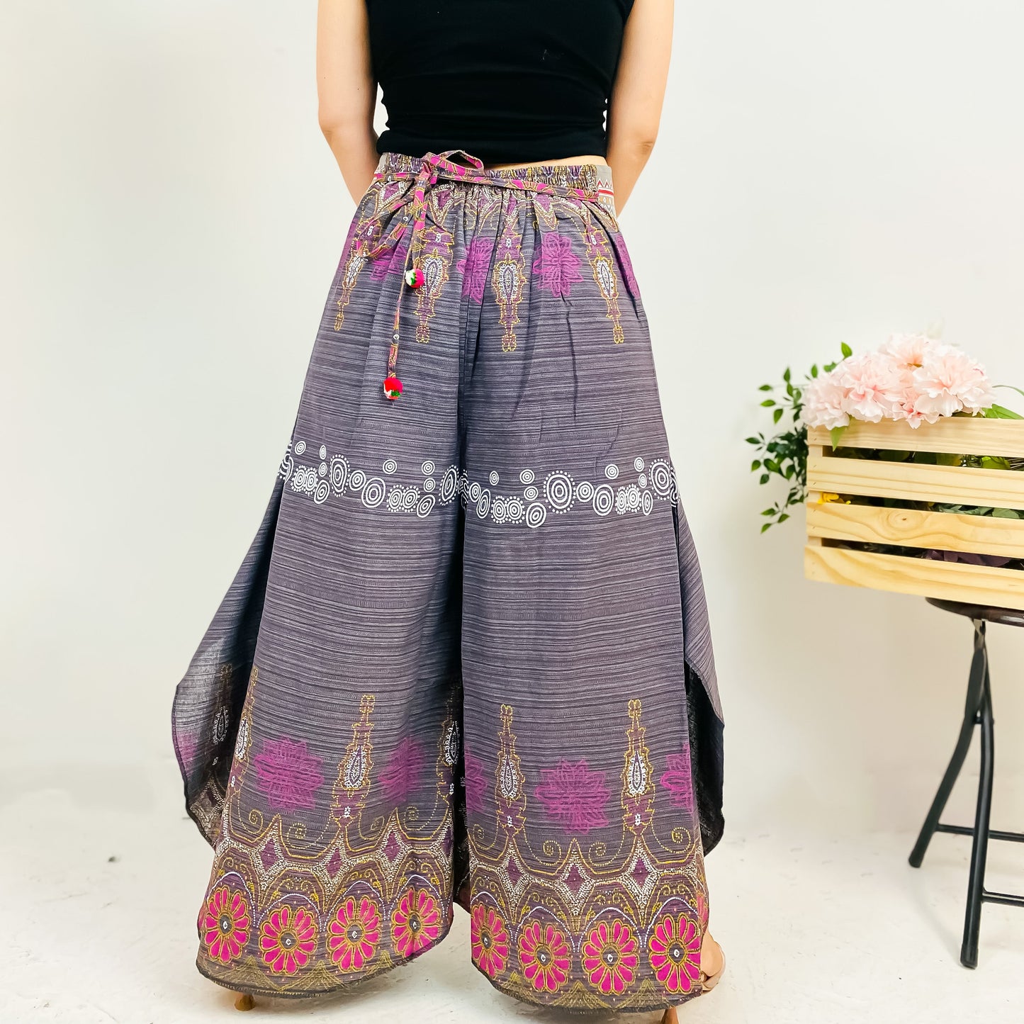 Wide Leg Boho Style Palazzo Cotton Pant (Pack of 5)