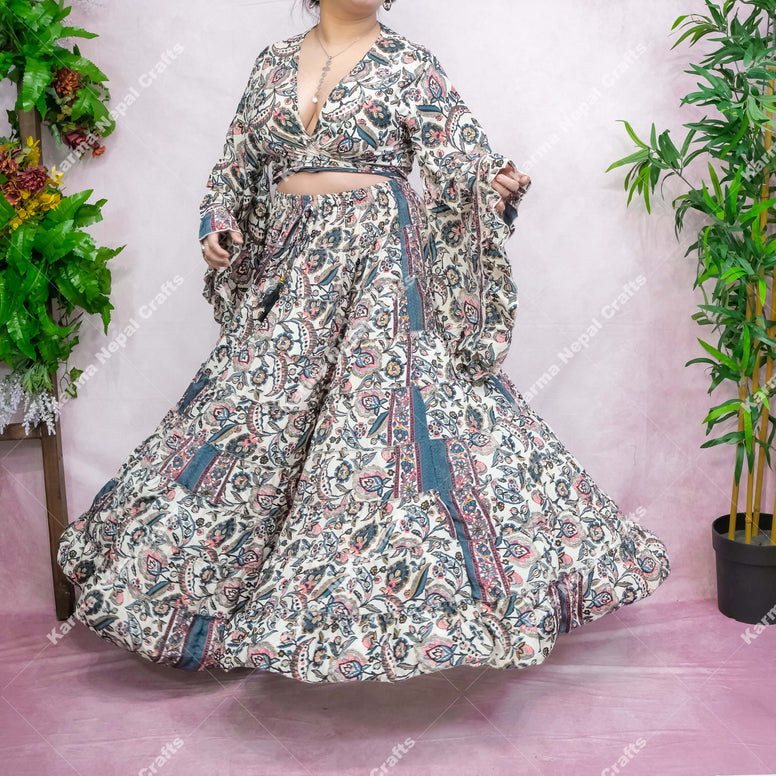 Flowy Whimsical Skirt with Ruffle Sleeve Top