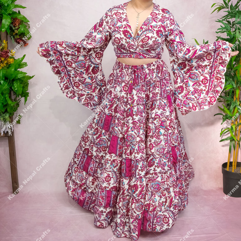 Flowy Whimsical Skirt with Ruffle Sleeve Top