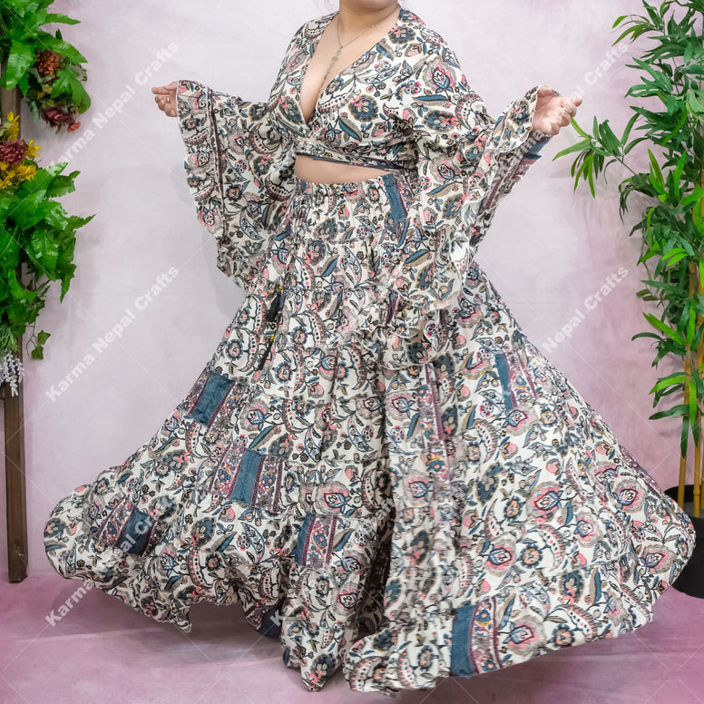 Flowy Whimsical Skirt with Ruffle Sleeve Top