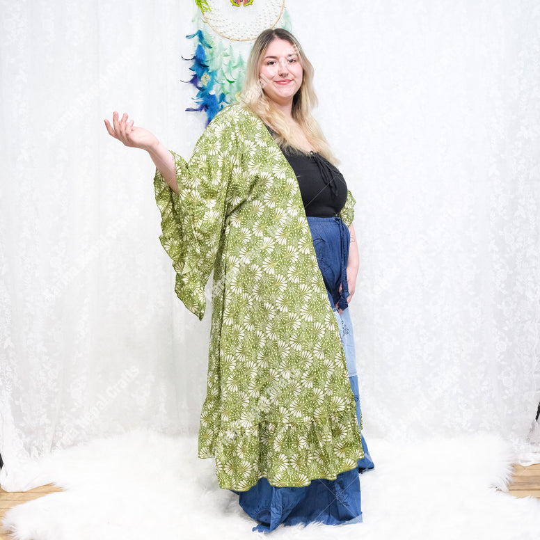 Flowy Ruffle Boho Long Kimono with Pockets
