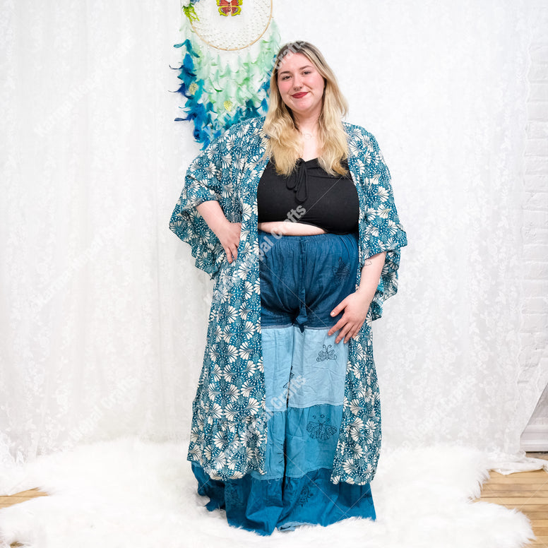 Flowy Ruffle Boho Long Kimono with Pockets