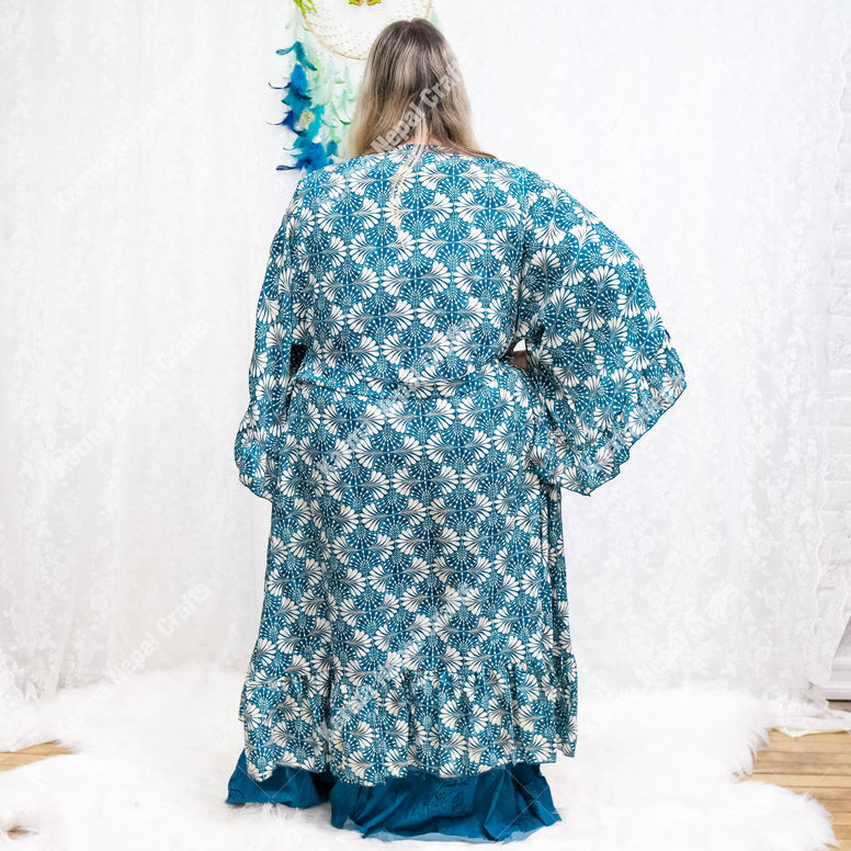 Flowy Ruffle Boho Long Kimono with Pockets