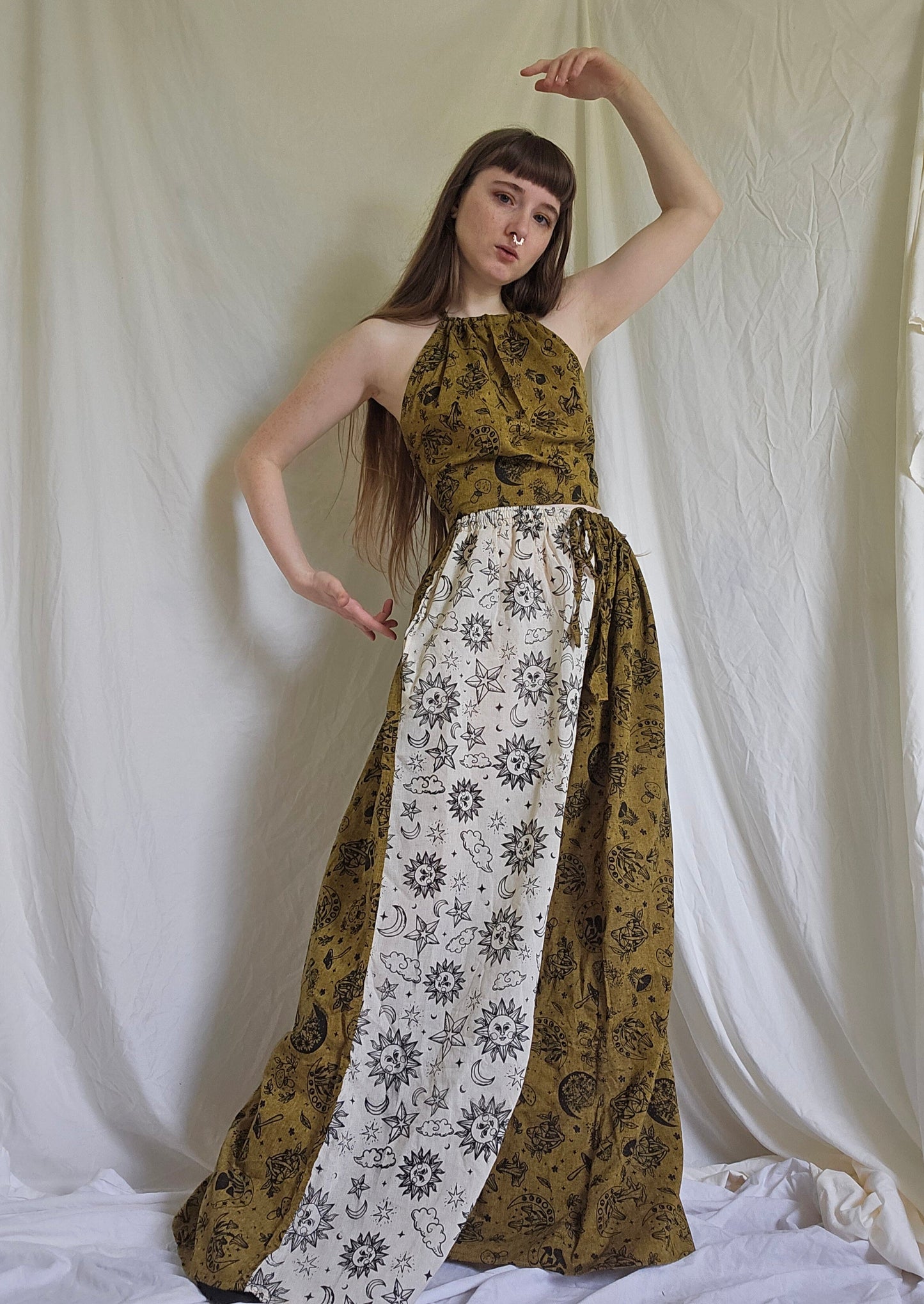 Eclipse Celestial/Mushroom Wide Leg Pants with Halter Top