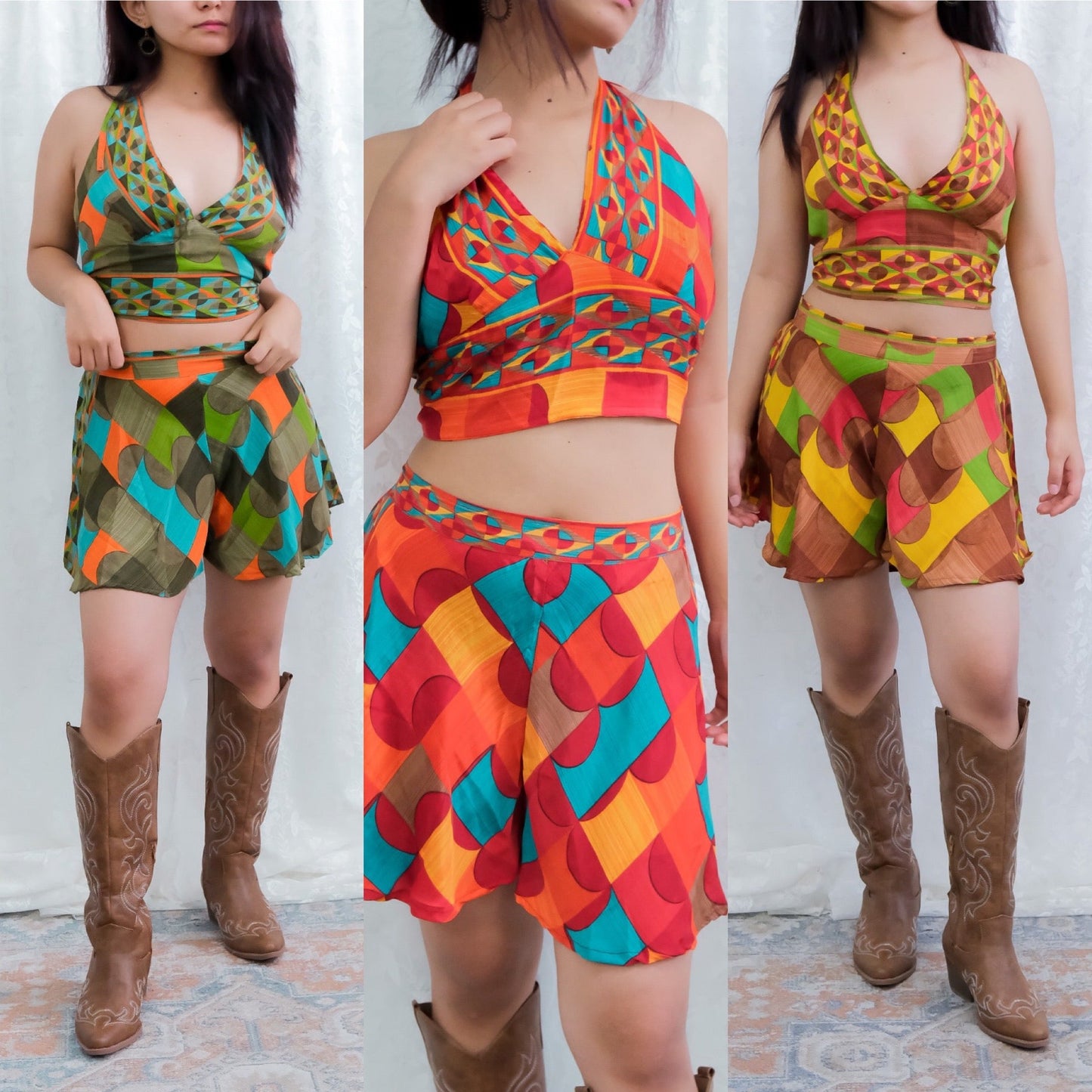 Boho Two Piece Shorts with Halter Top