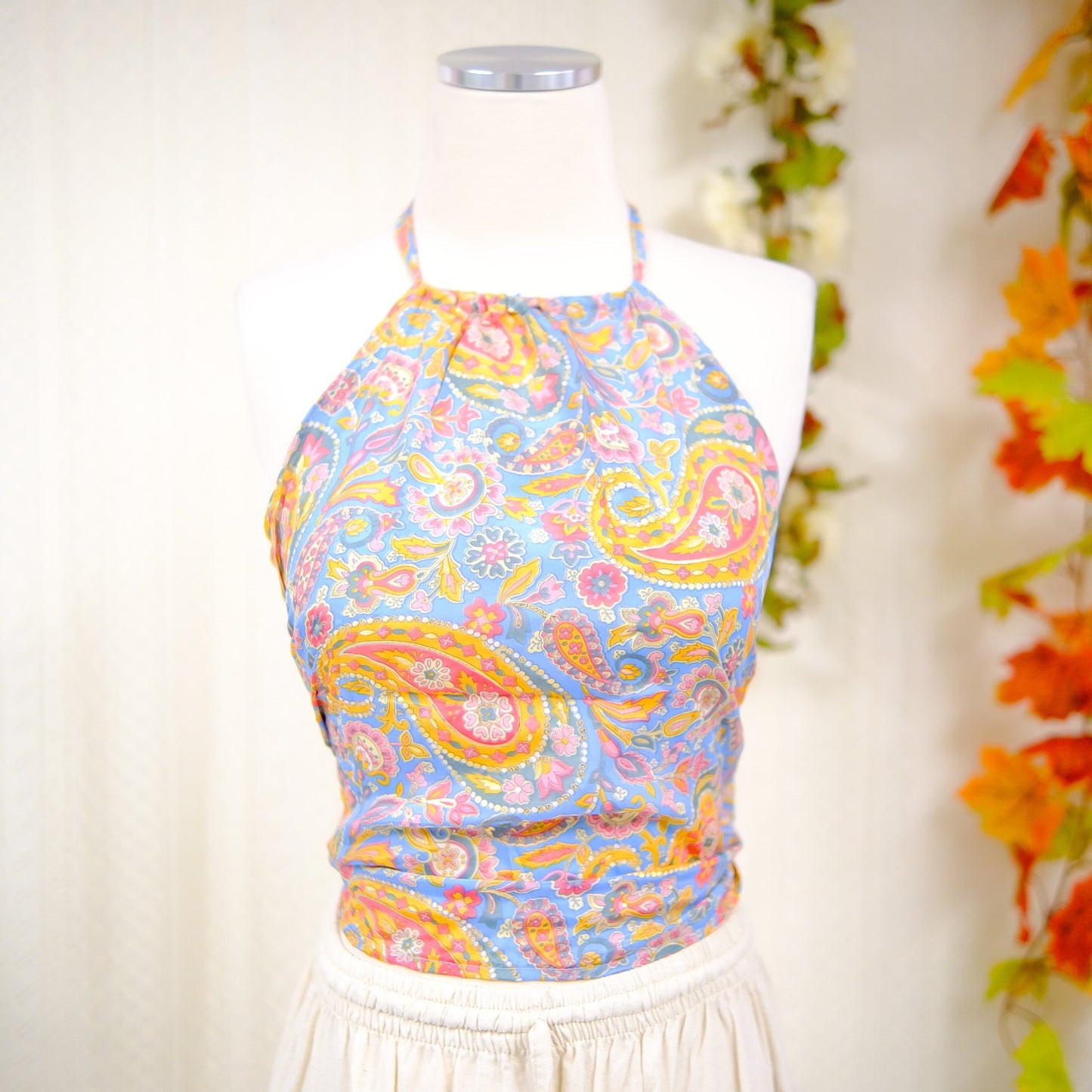 Silk Backless Boho  Halter Top